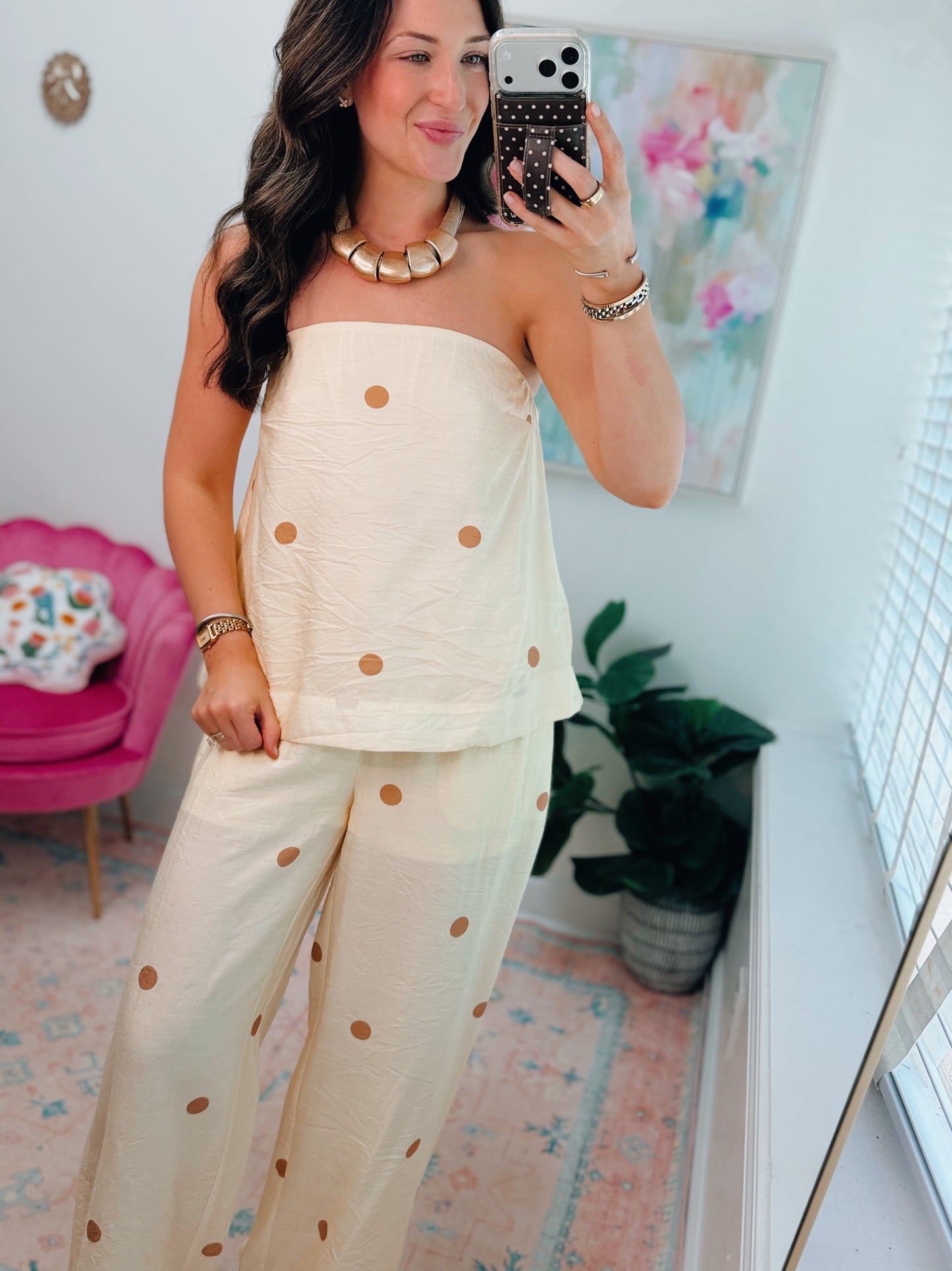 Salt + Sun Pale Yellow Polka Dot Pants Set