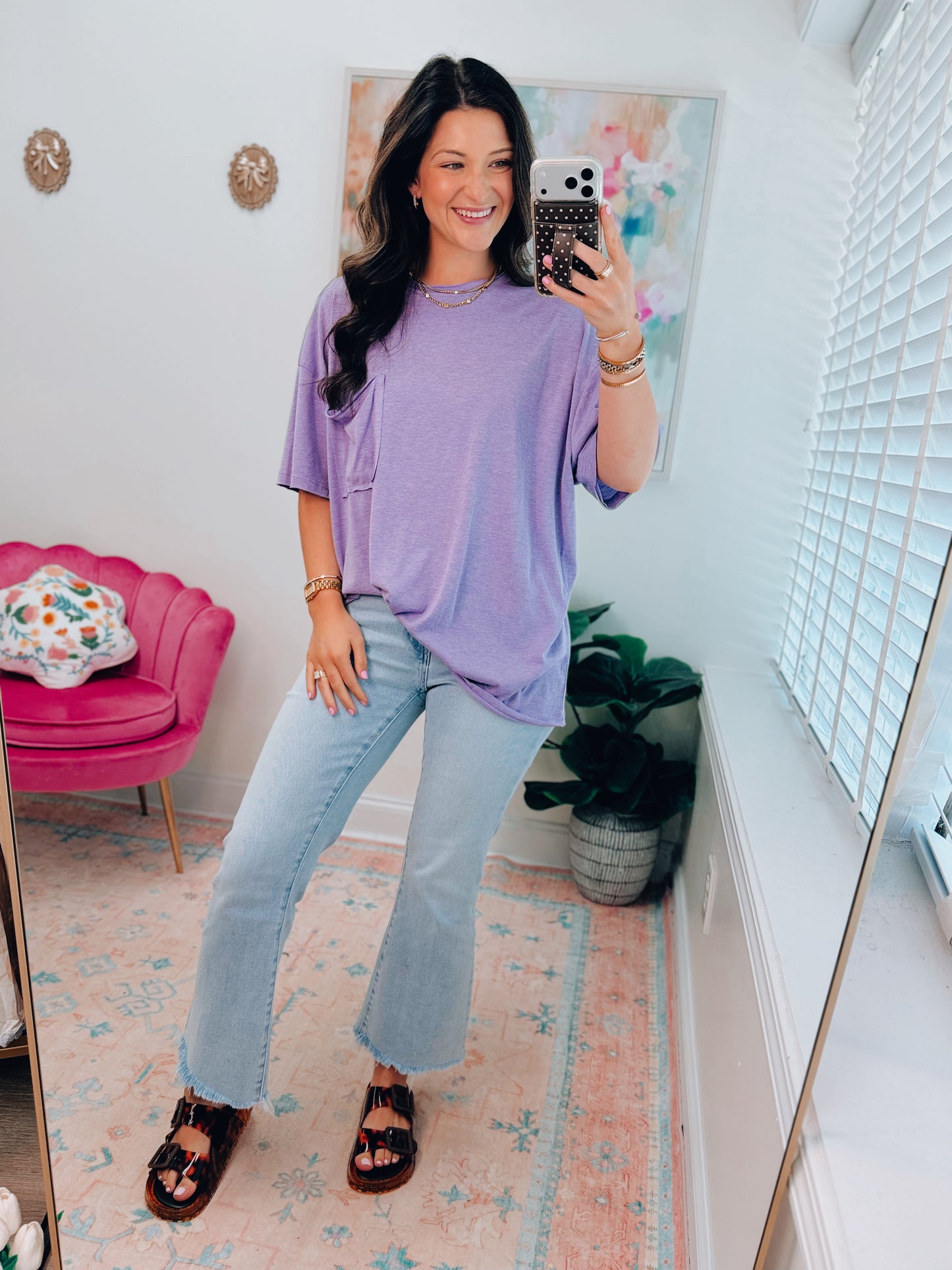 Everyday Basic Oversized Pocket Tee - Purple