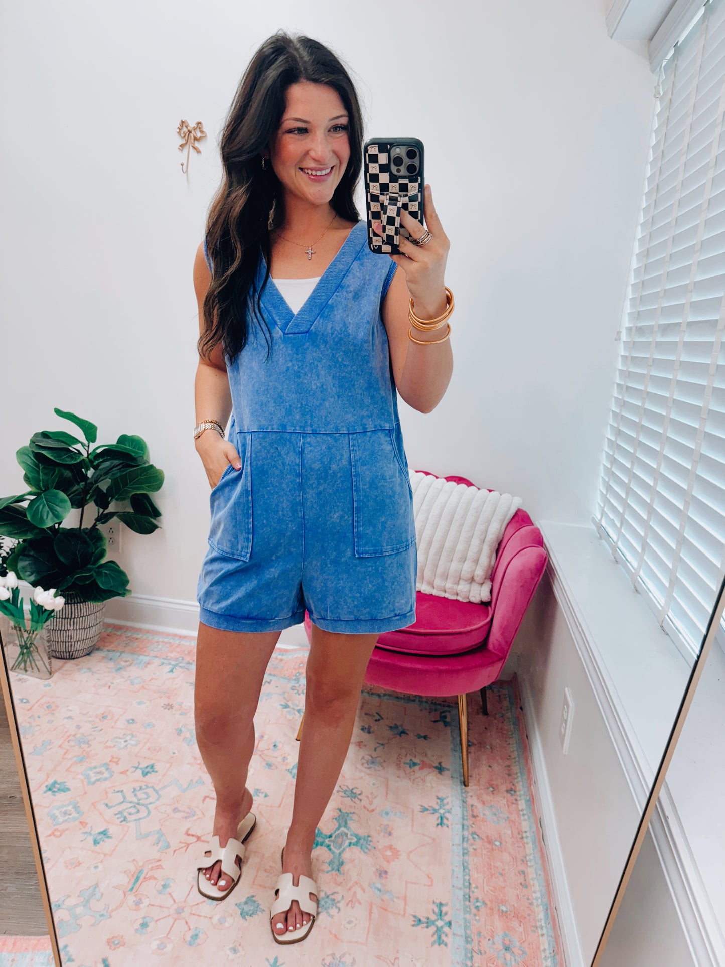 Ray Mineral Wash Front Pocket Romper