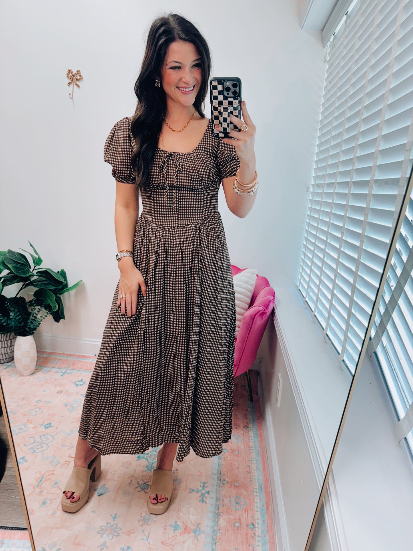 Fallon Gingham Tie Midi Dress