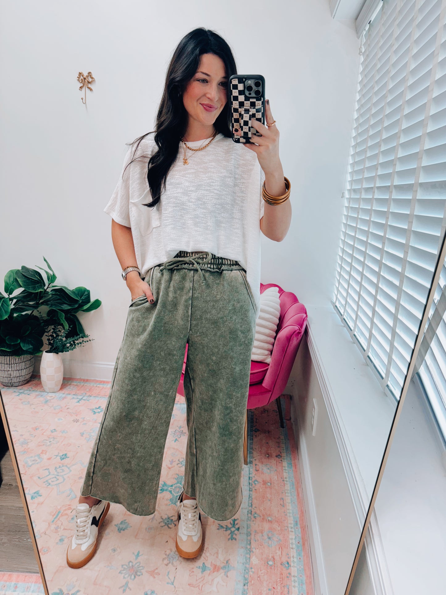 Savannah Mineral Wash Wide-Leg Sweats - Olive
