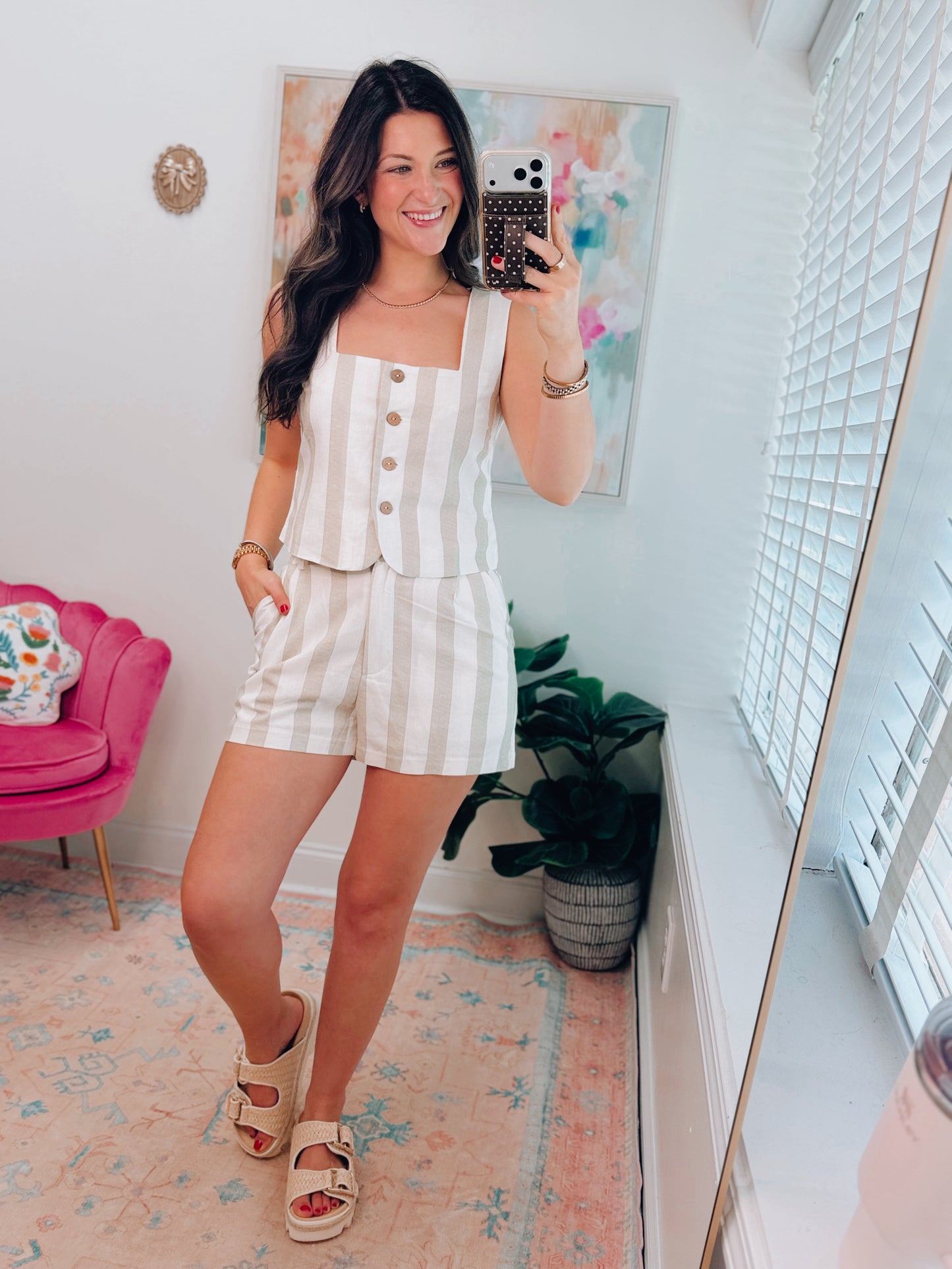Saylor Olive Striped Shorts Set