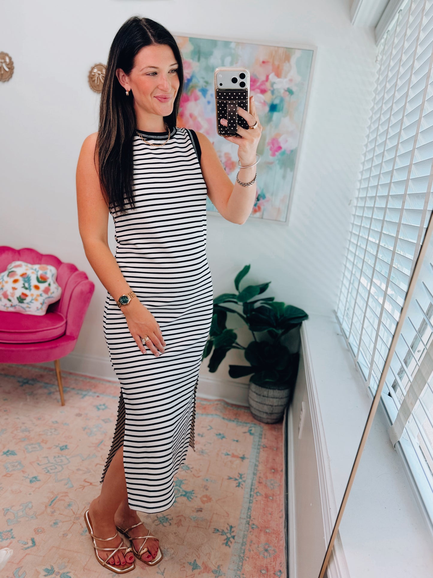 Striped Contrast Ribbed Midi Dress