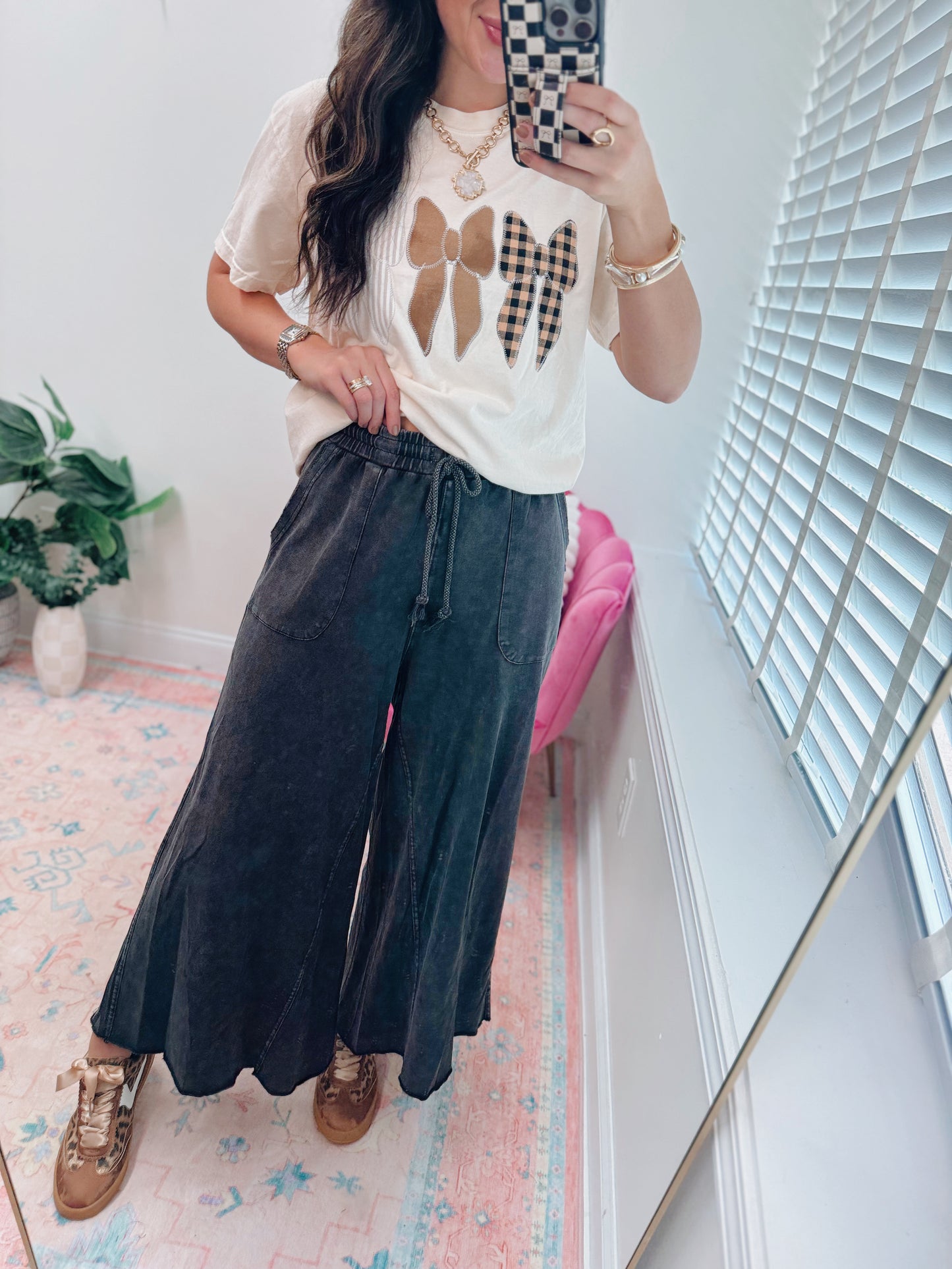 Collins Mineral Wash Wide Leg Pants - Black