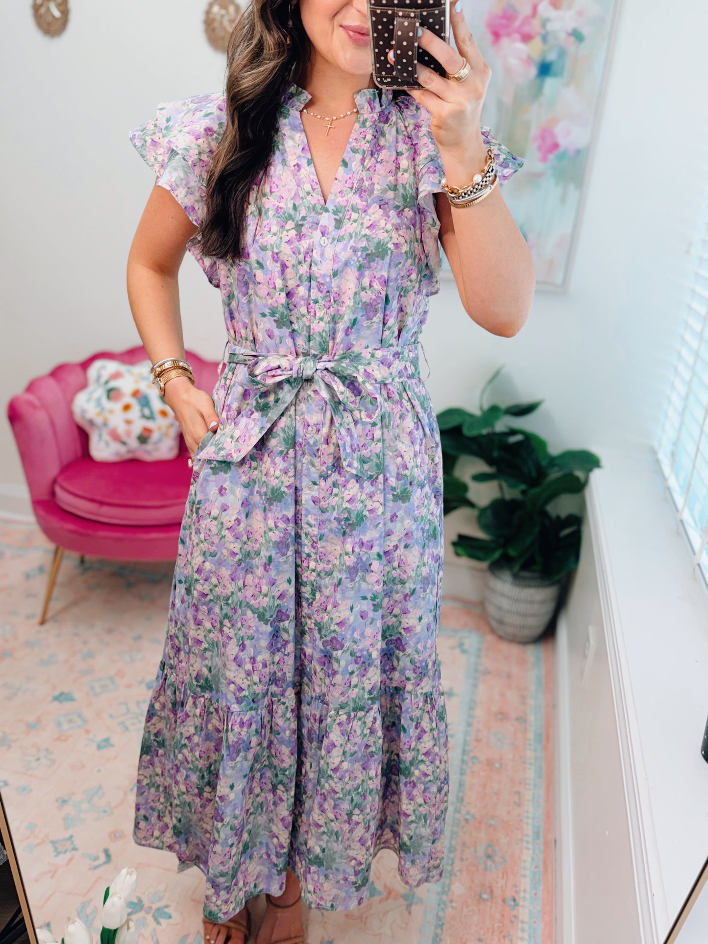 Paisley Ruffle Floral Midi Dress