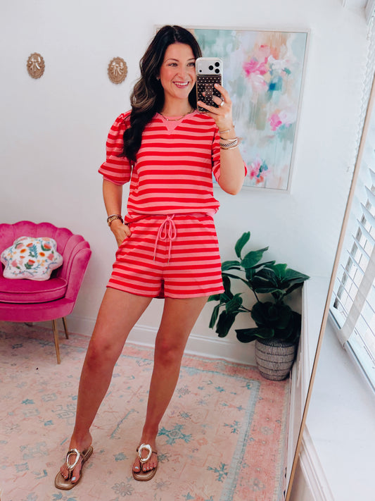 Summer Striped Knit Shorts Set
