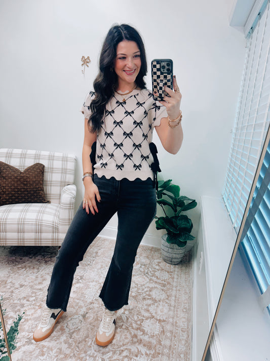 Bow Sweater Top - Black