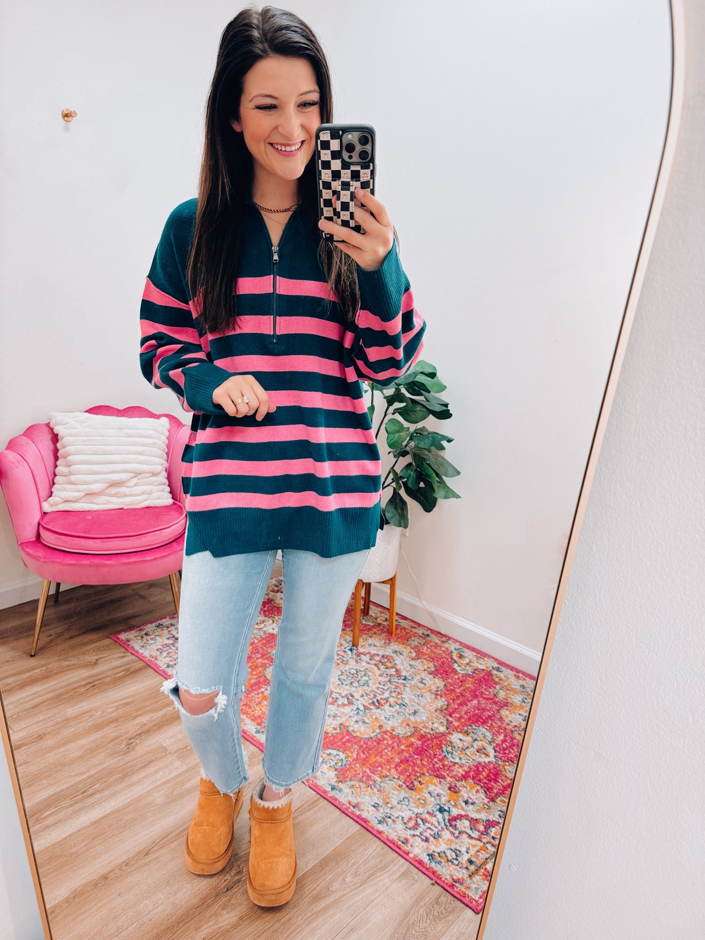 Gracie Striped Half-Zip Sweater