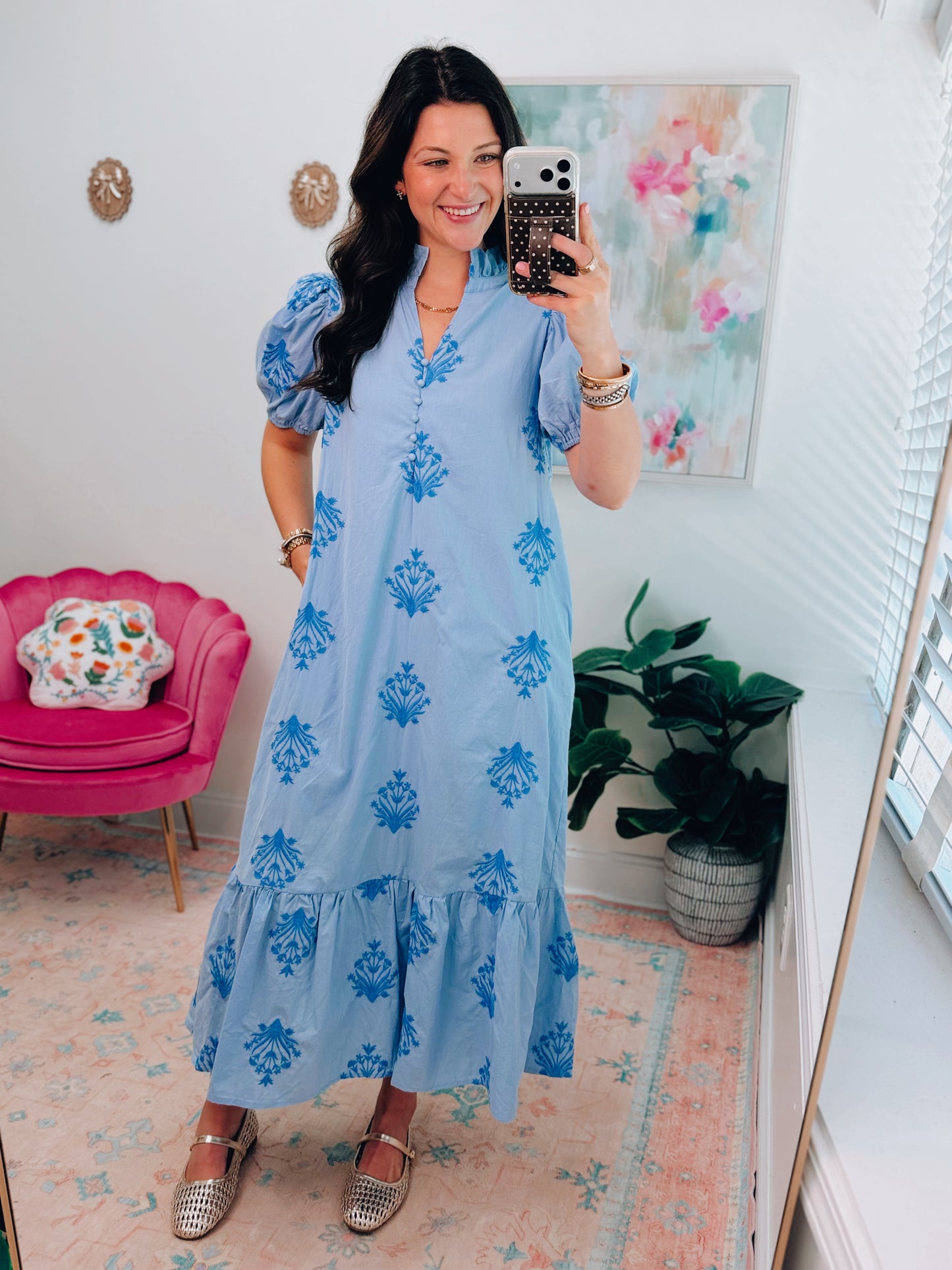 Camille Embroidered Midi Dress - Chambray