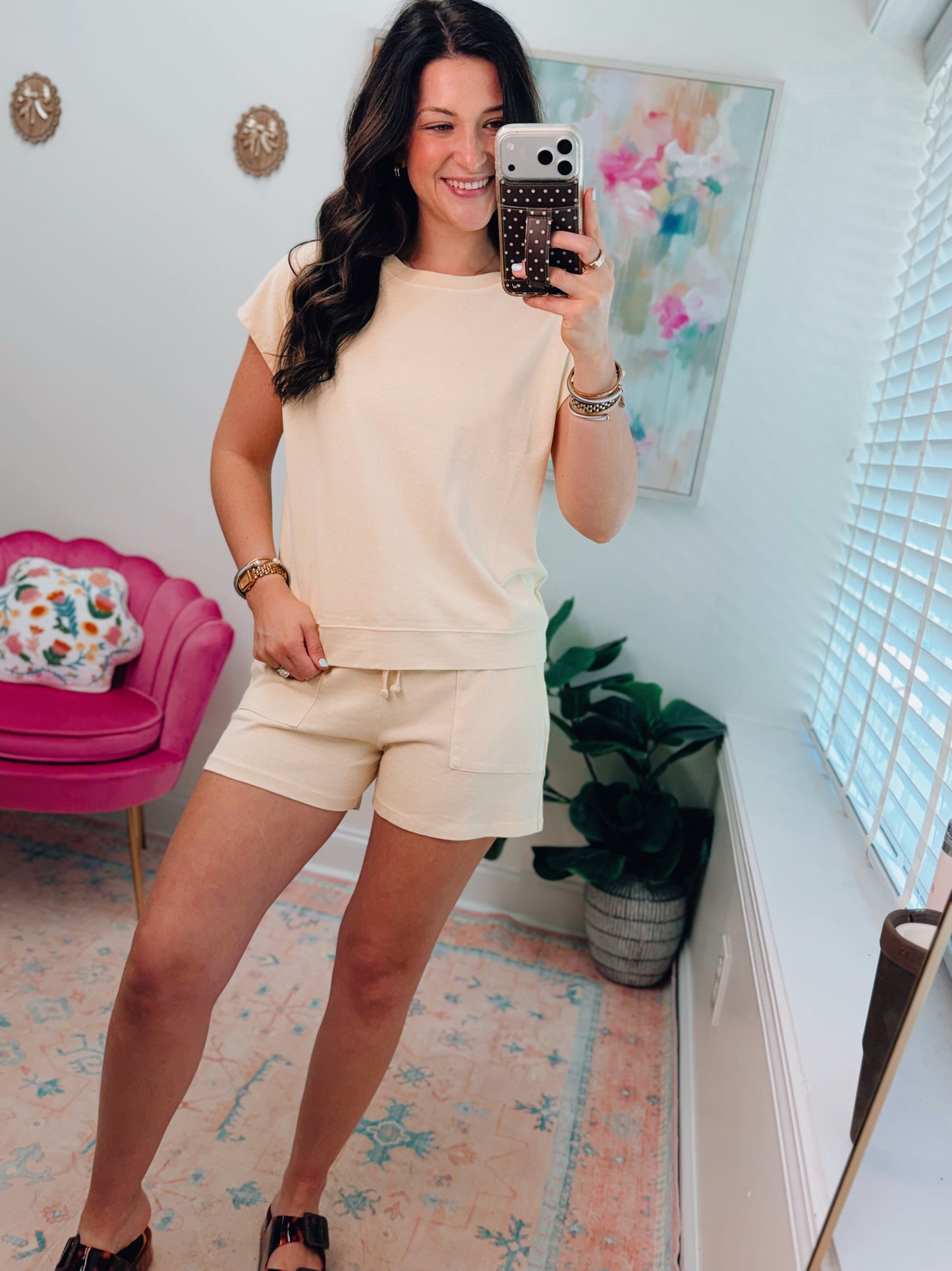Sleeveless Cotton Crew Shorts Set - Pale Yellow