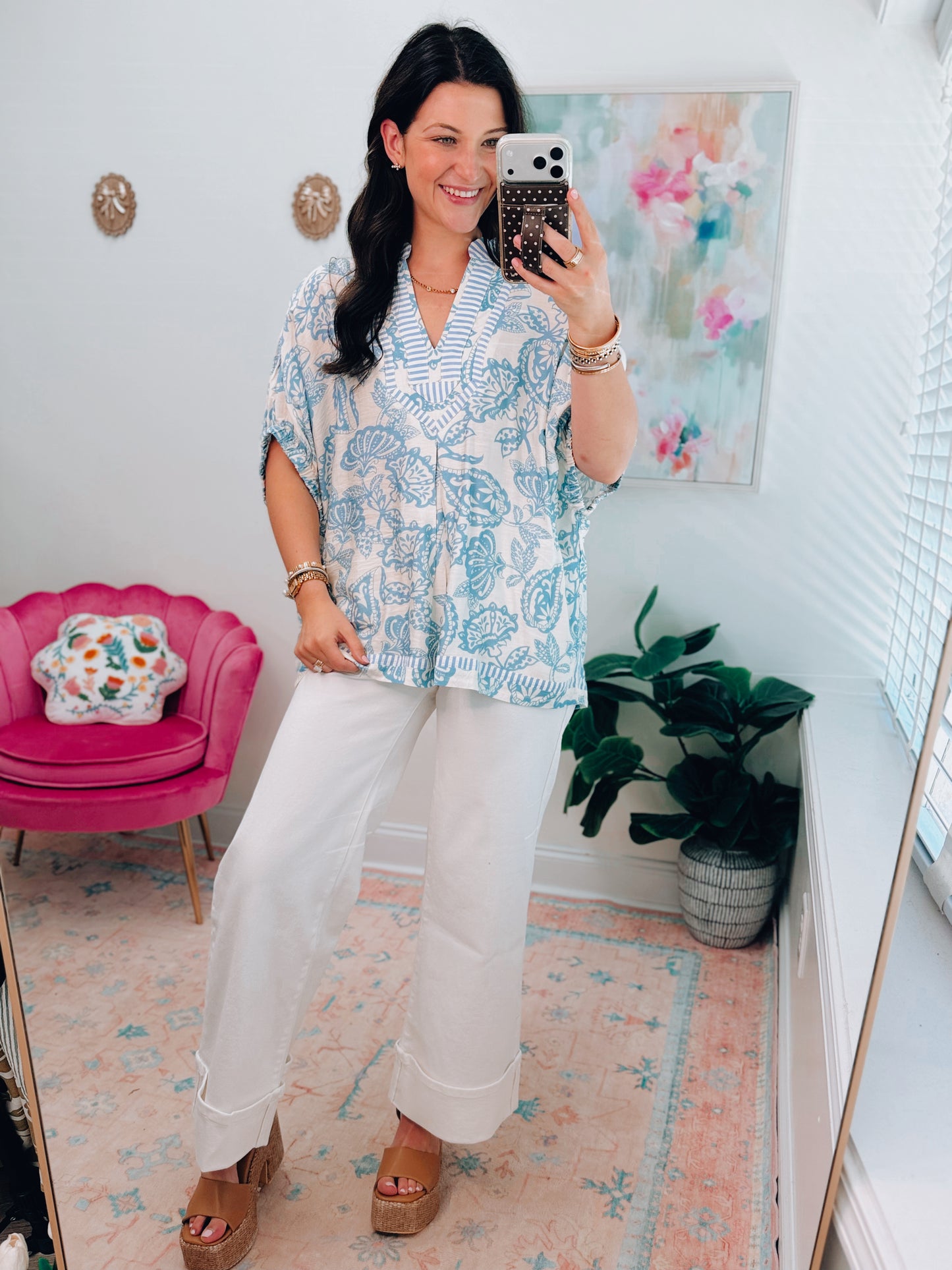 Light Blue Coastal Dolman Top