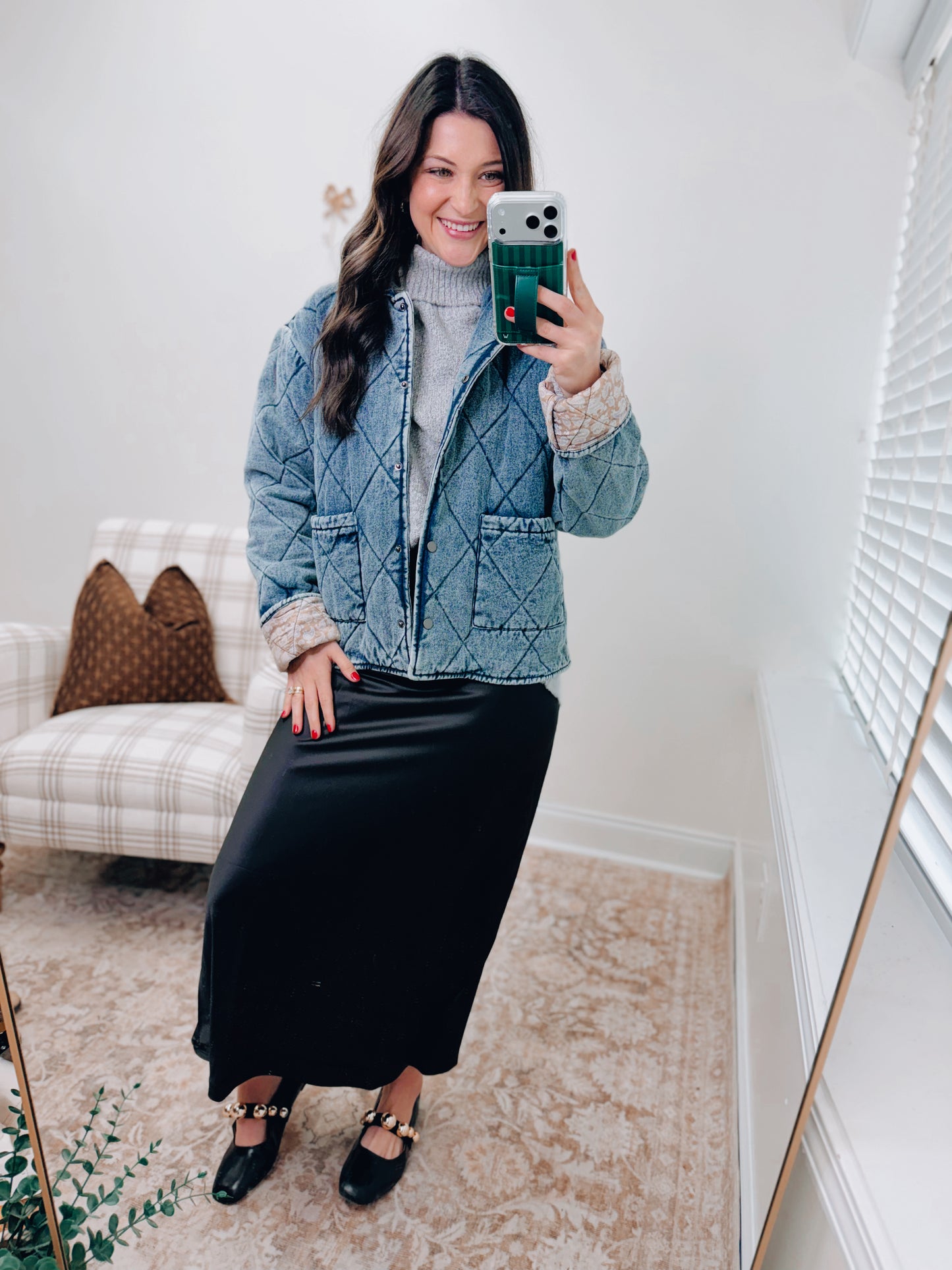 Contrast Lining Quilted Padding Denim Jacket