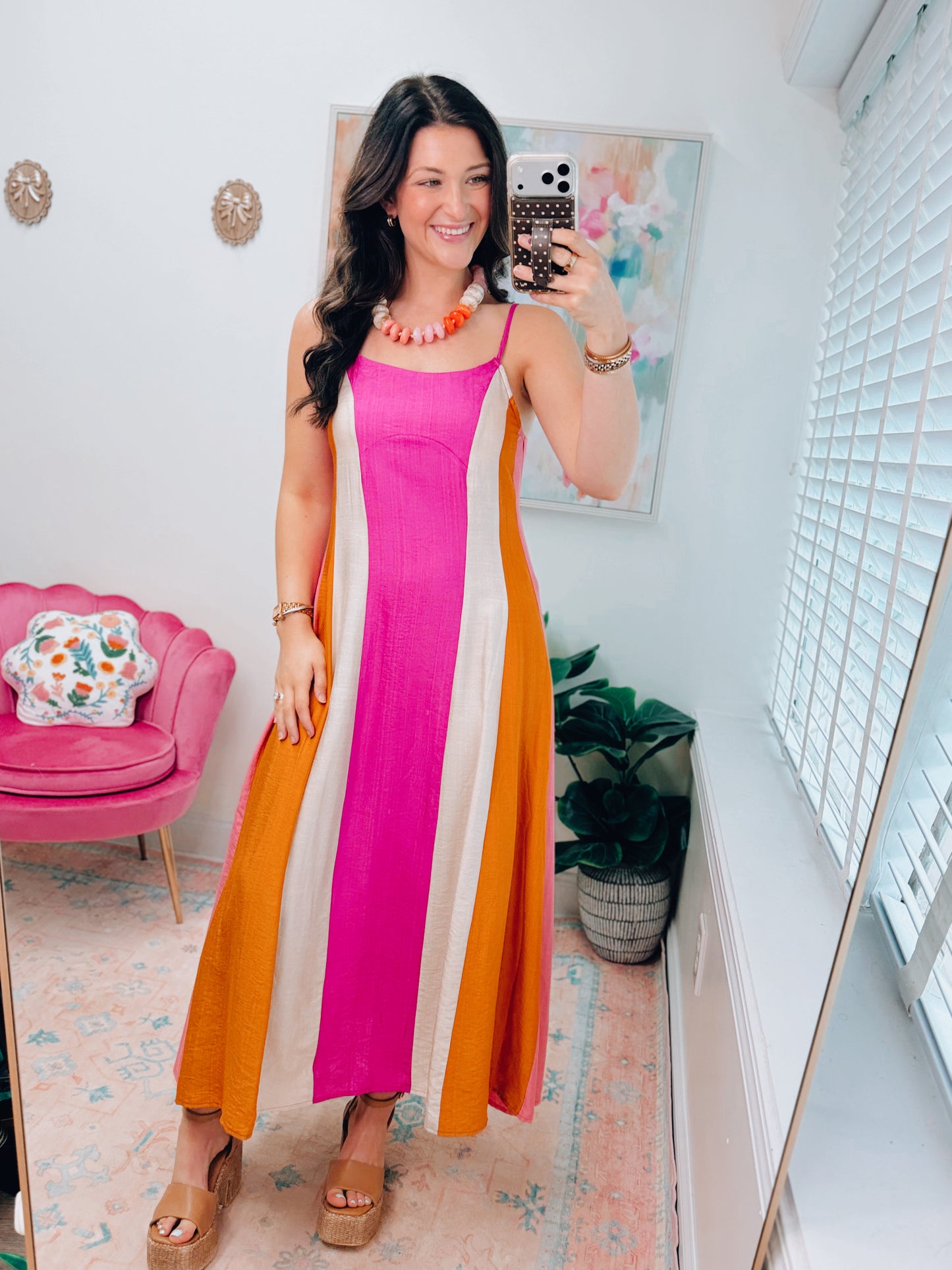 Magenta Color Block Maxi Dress