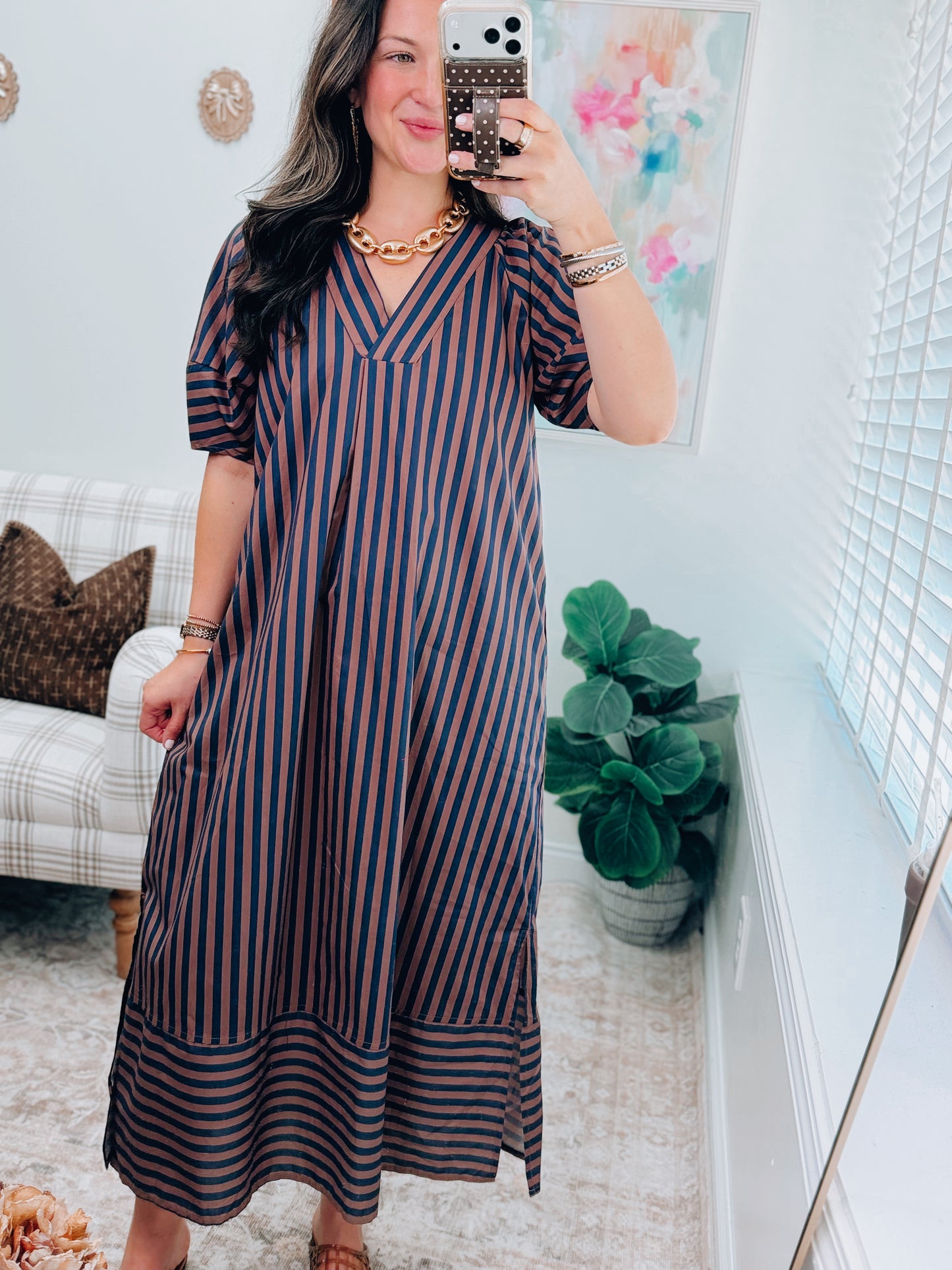 Ivy Combo Striped Midi Dress