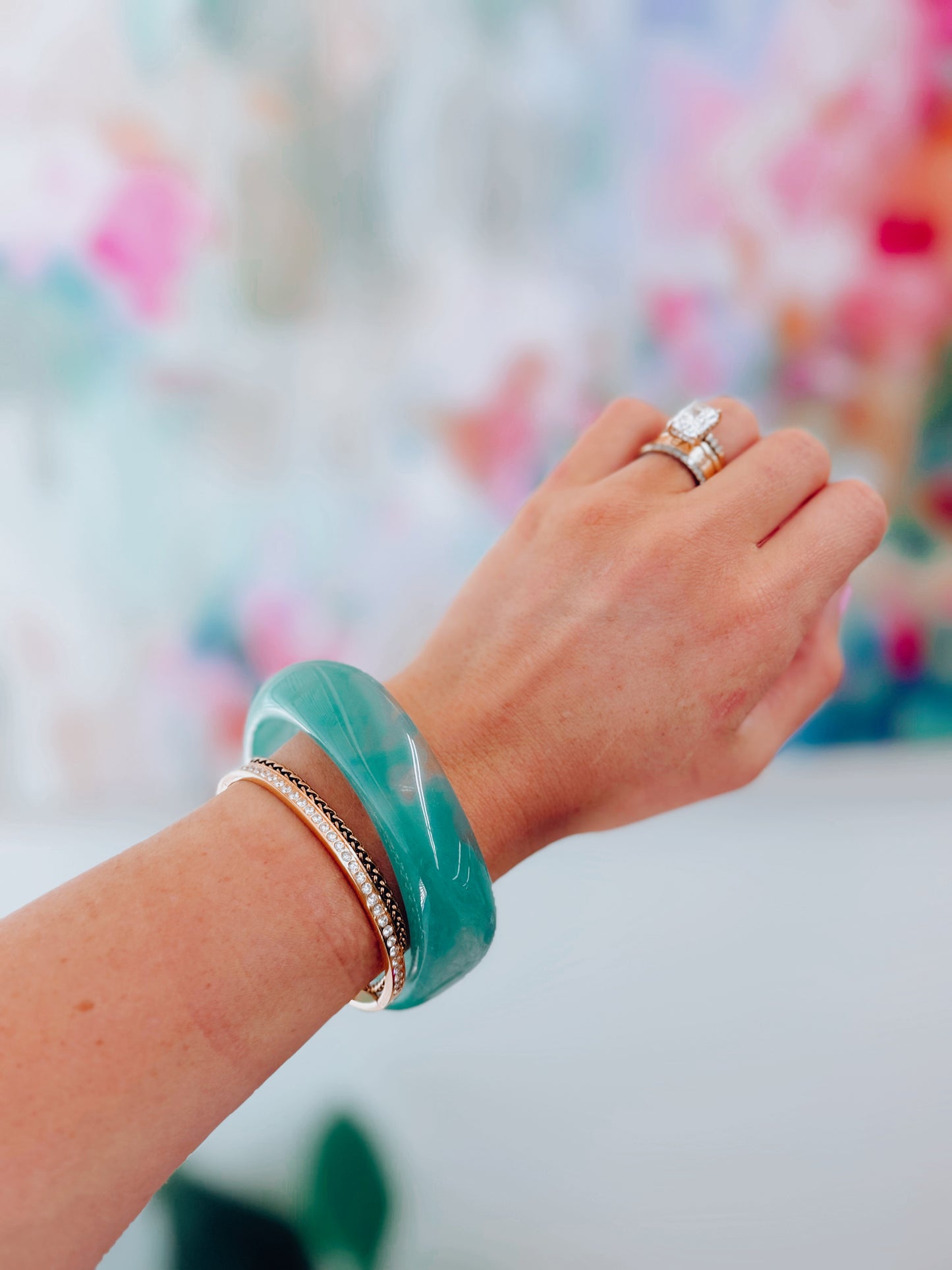 Rue Chunky Acrylic Bangle - Teal