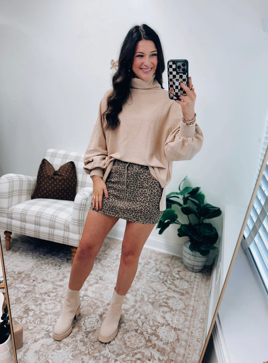 Leopard Denim Mini Skirt