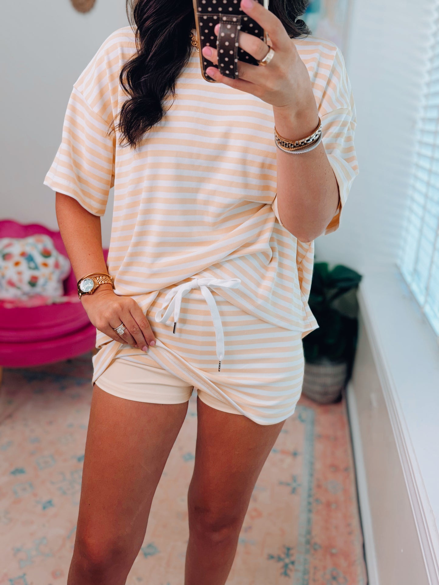 Yellow Striped Mid Rise Skort