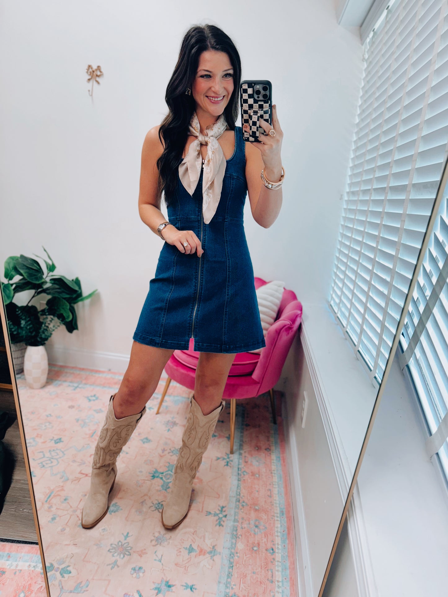 Briar Denim Scoop Neck Zip Mini Dress