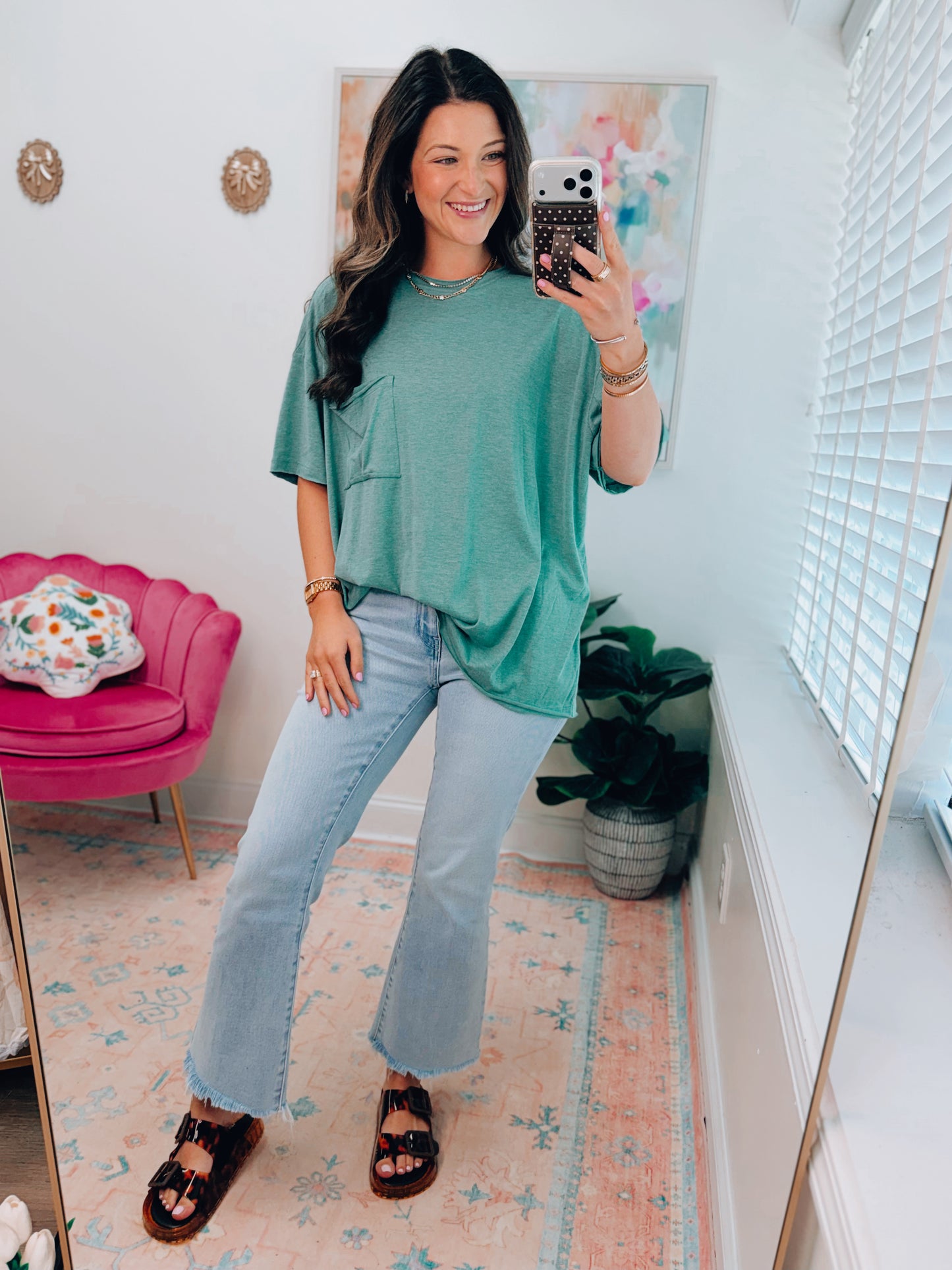 Everyday Basic Oversized Pocket Tee - Green