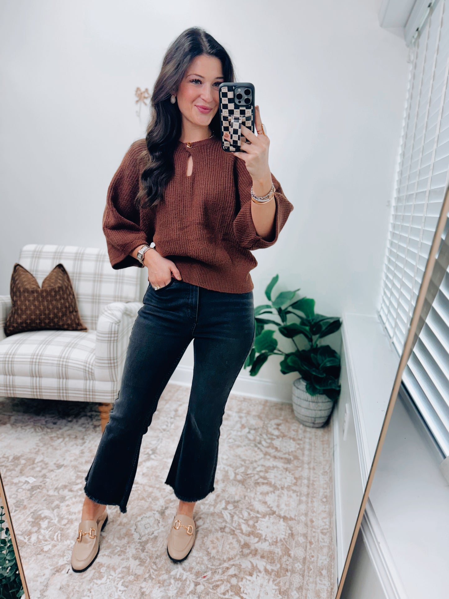 Chocolate Gold Button Sweater