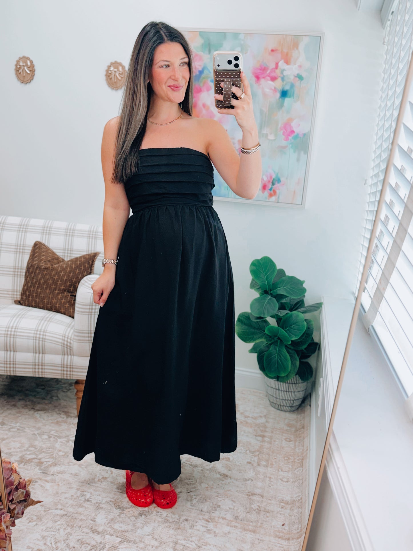 Black Pleated Midi Dress