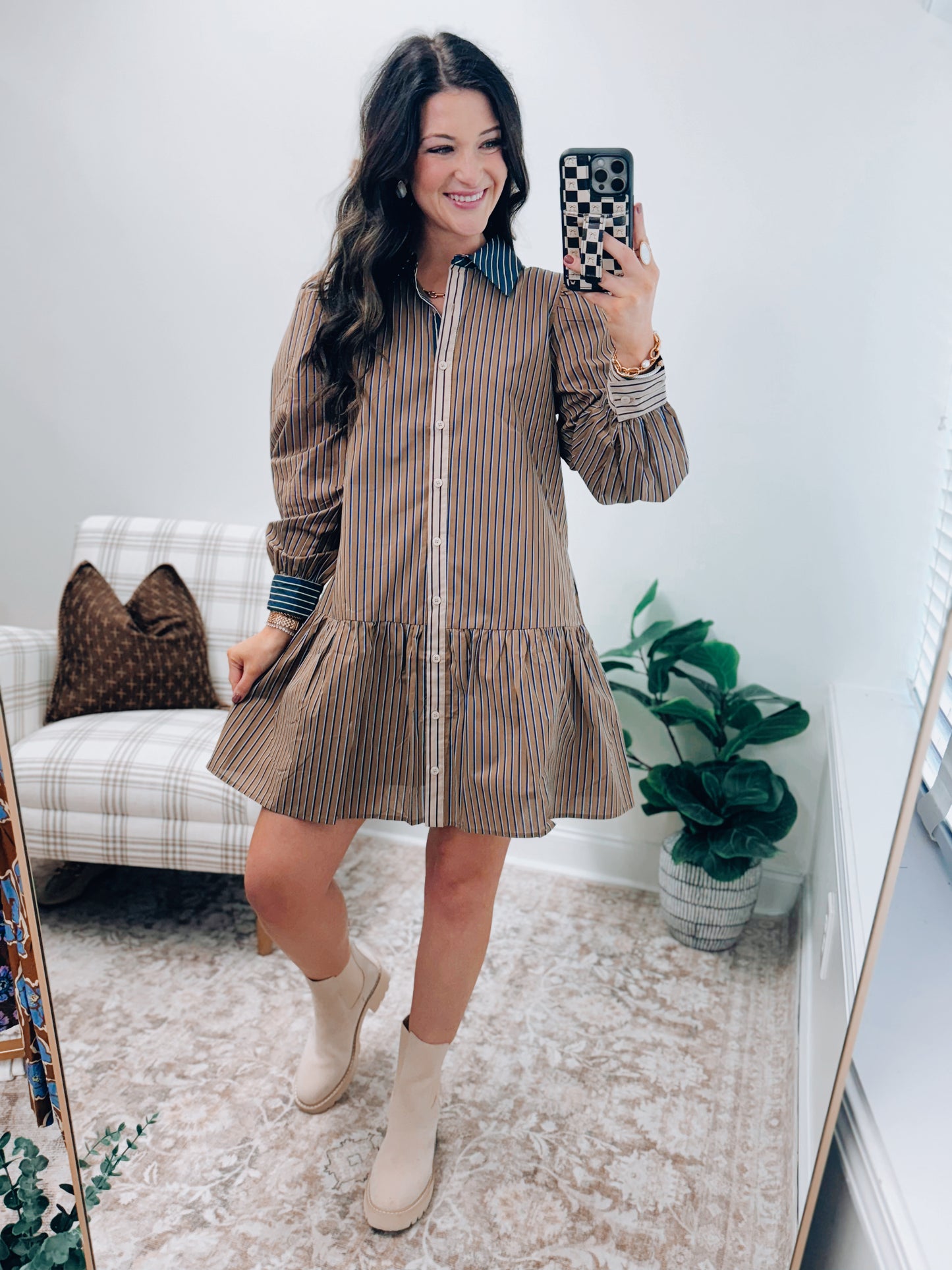 Teagan Olive Stripe Combo Mini Dress
