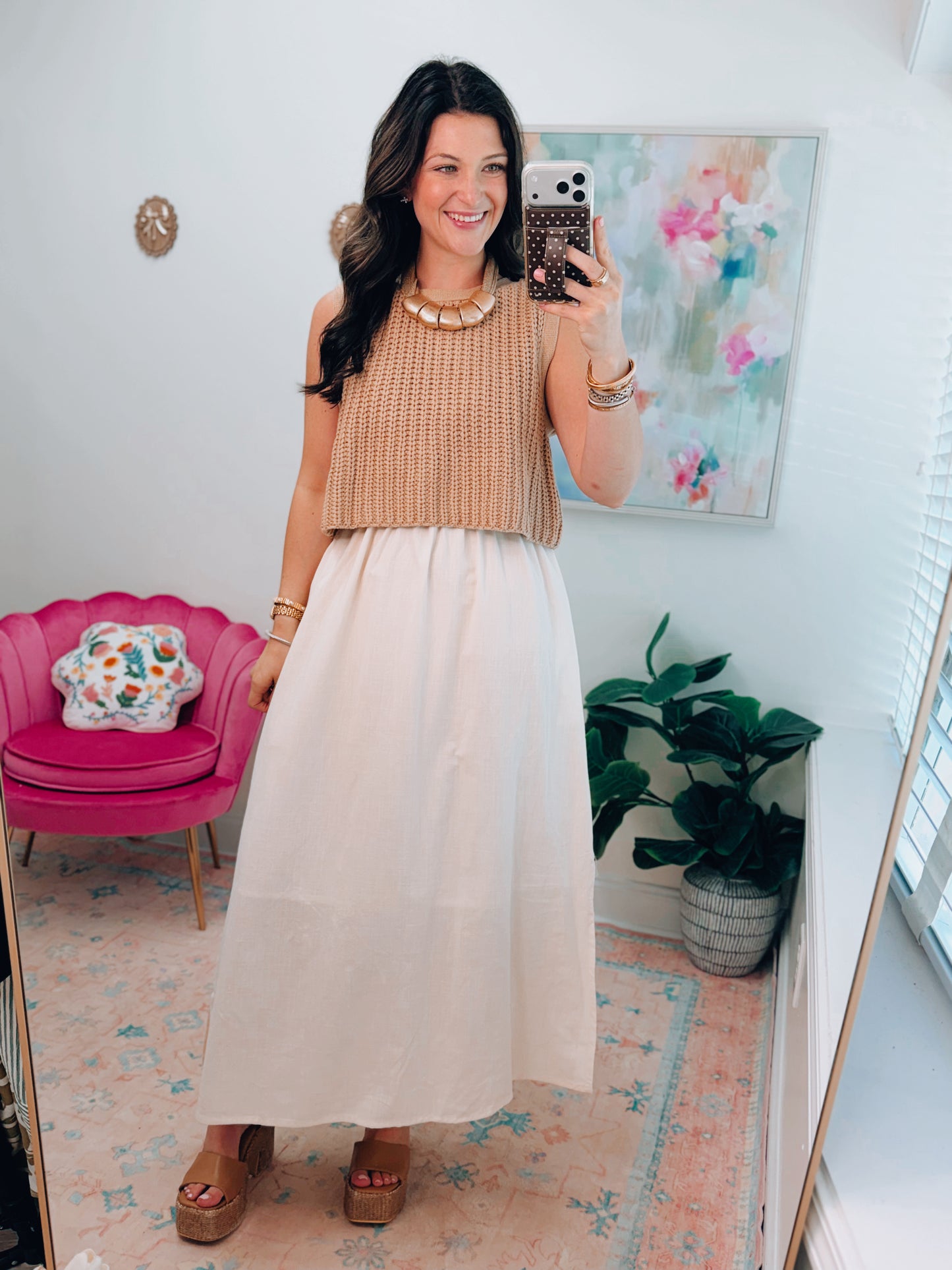 Mix Media Chunky Knit Mocha Midi Dress