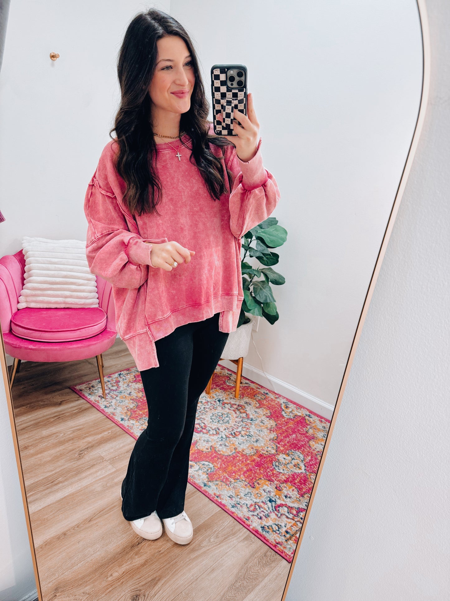 Magenta Mineral Washed Oversized Crew