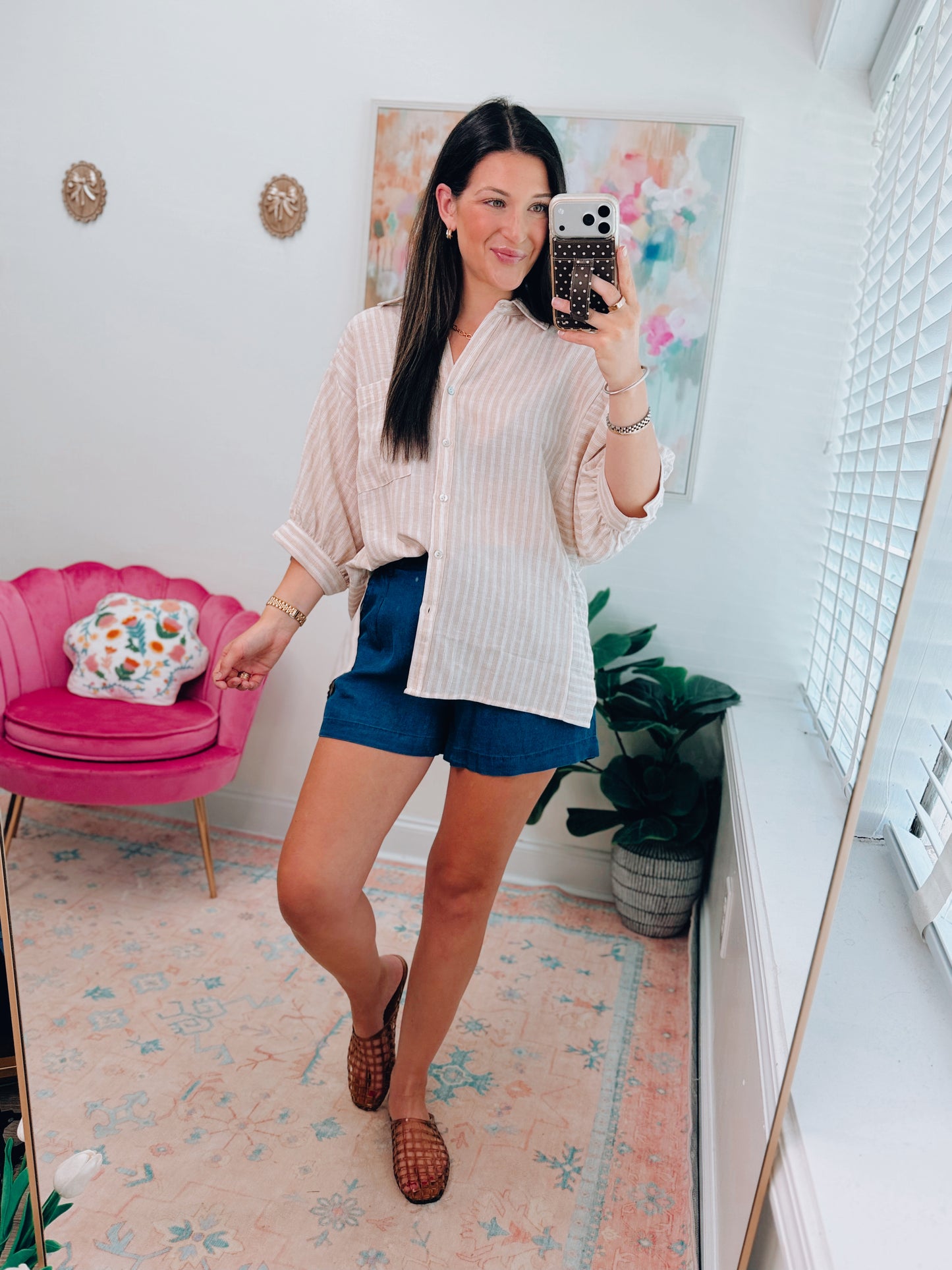 Linen Striped Dolman Top