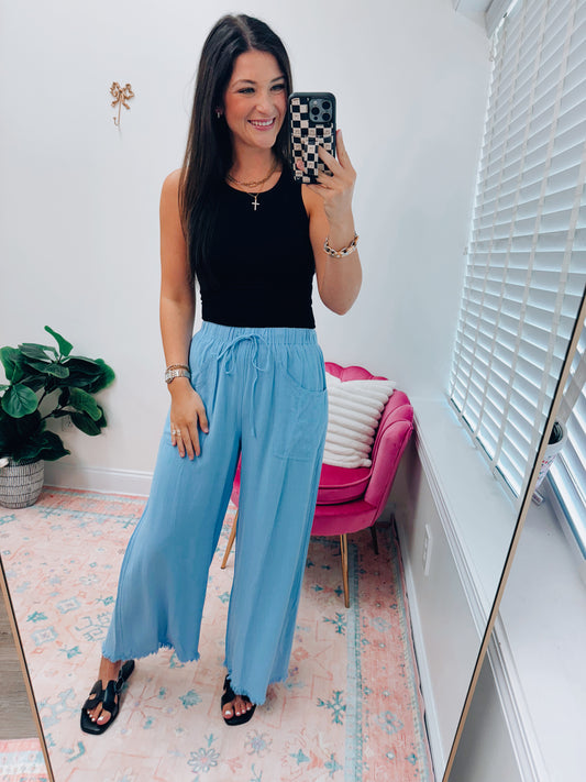Coastal Blue Linen Pants