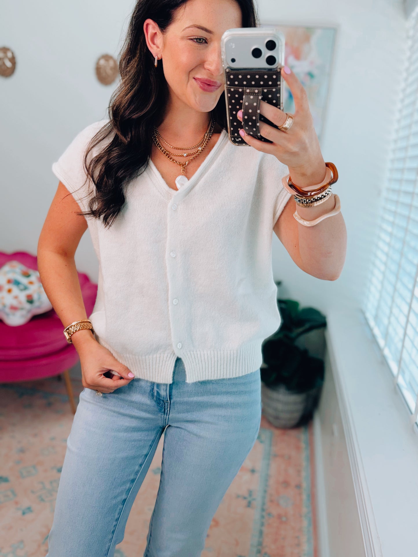 Ember Raw Edge Sleeveless Cardigan - Cream