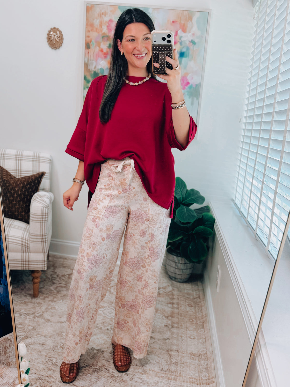 Floral Cotton Twill Denim Pants
