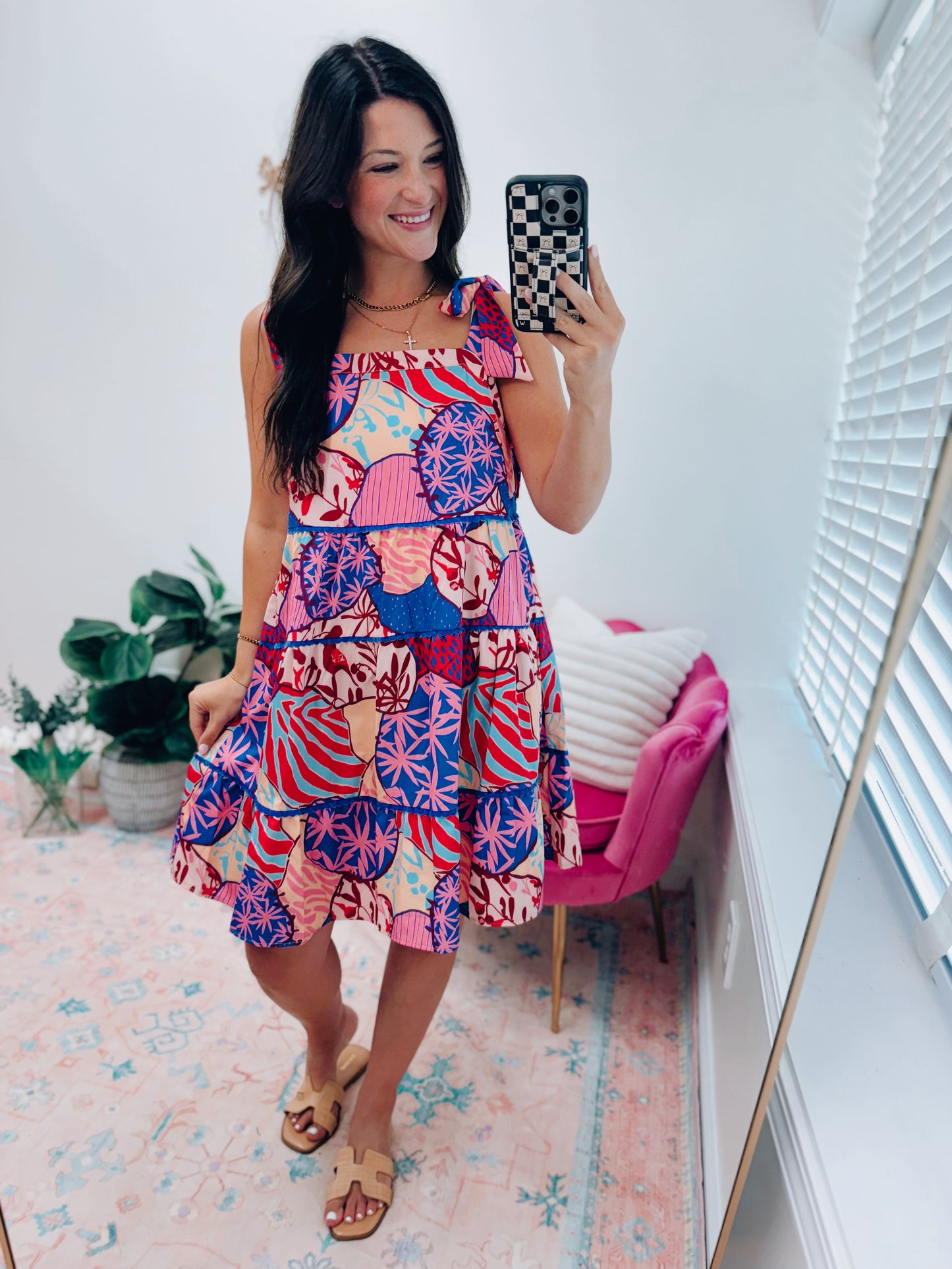 Palm Mix Tiered Mini Dress