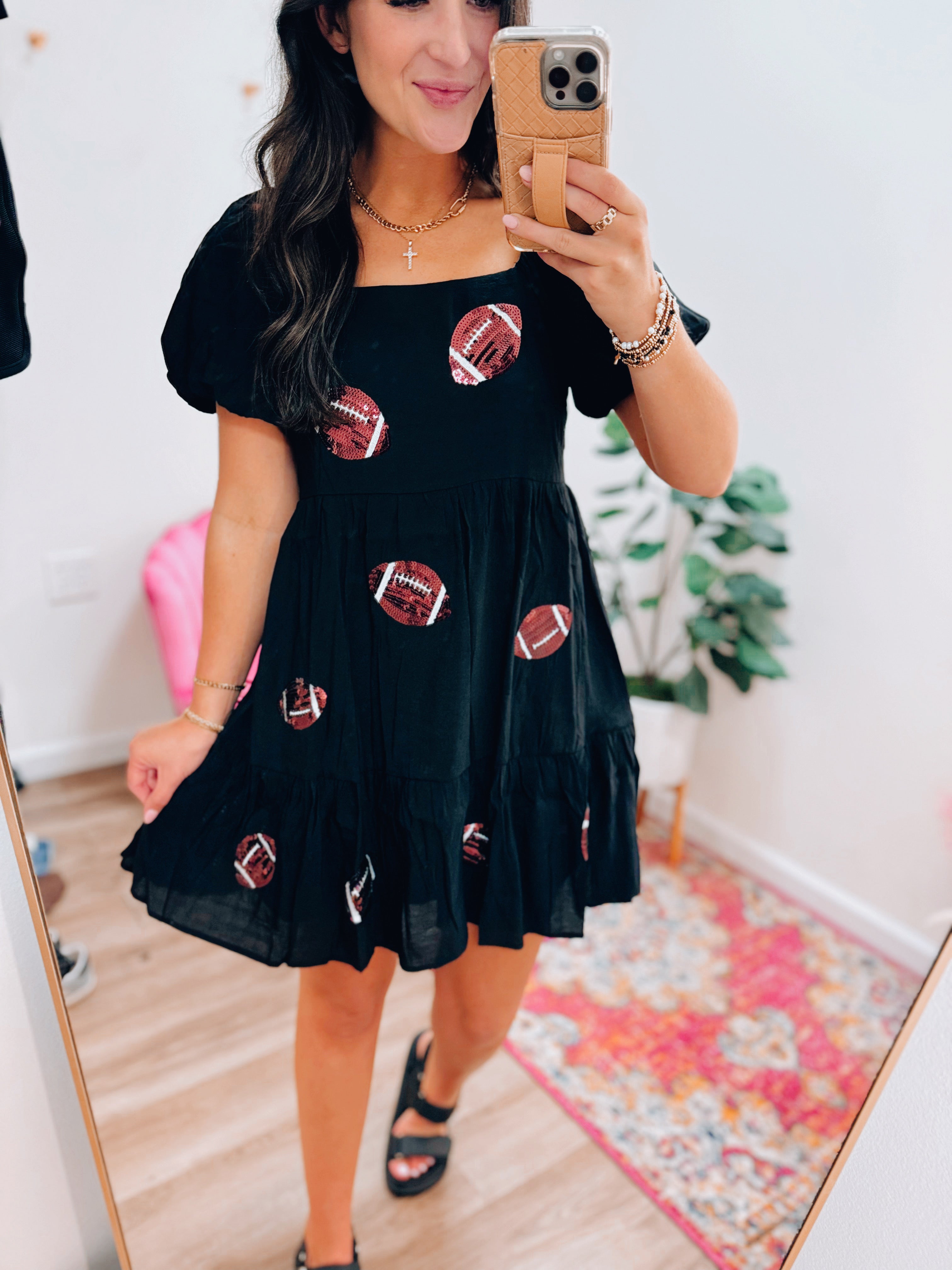 Sequin Football Puff Sleeve Mini Dress – Lola Jane Boutique