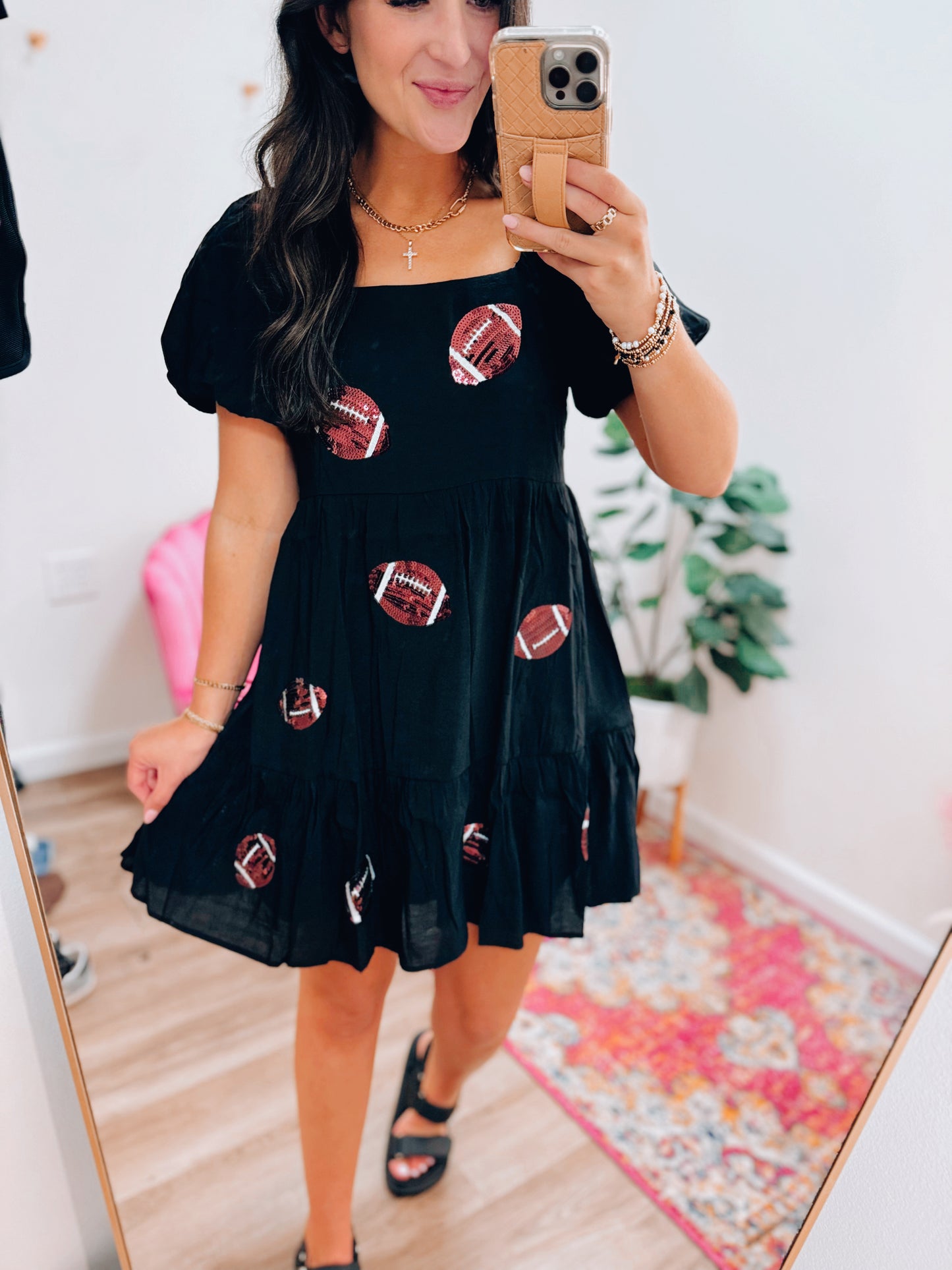 Sequin Football Puff Sleeve Mini Dress