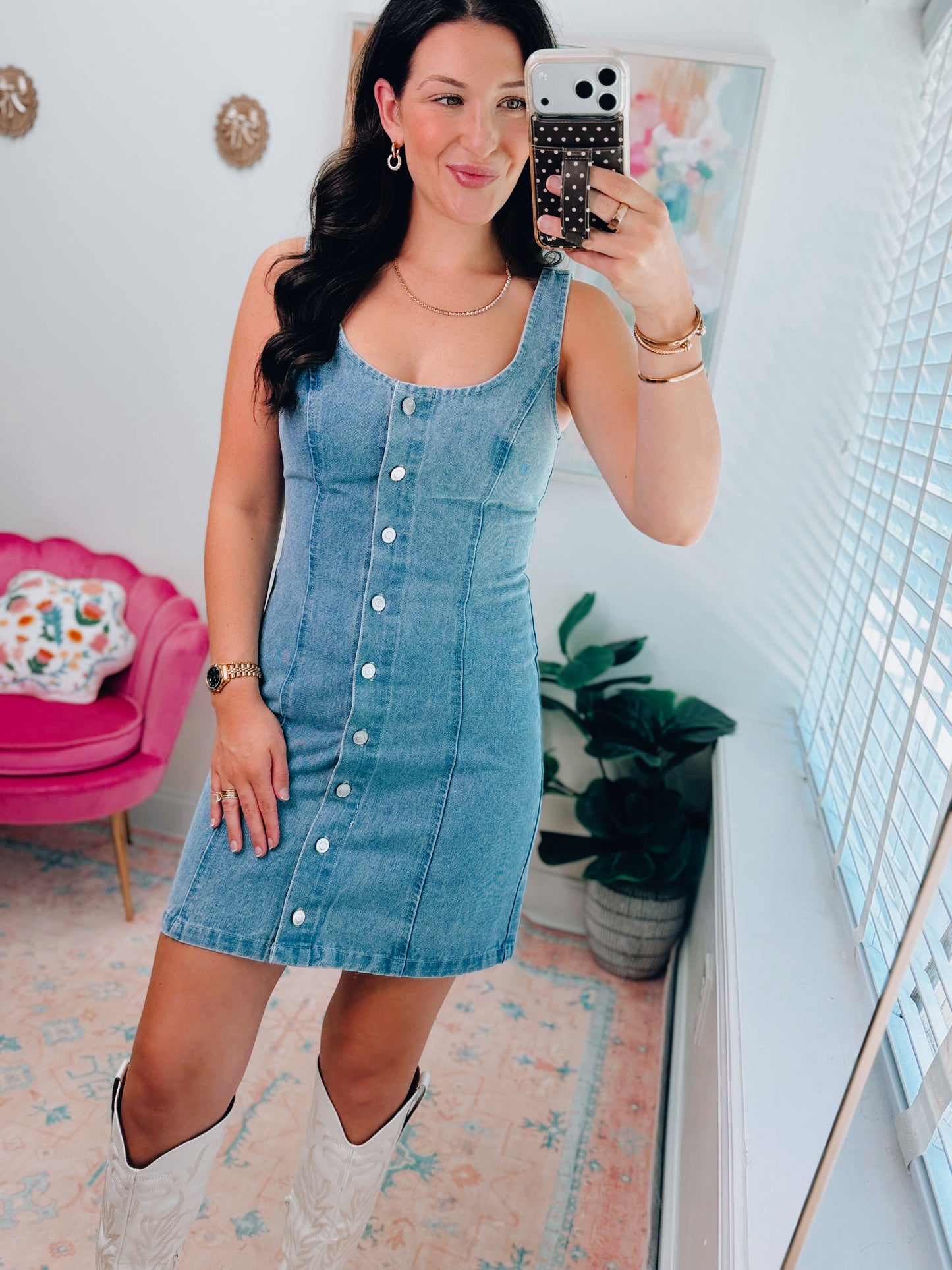 Dallas Button Denim Mini Dress