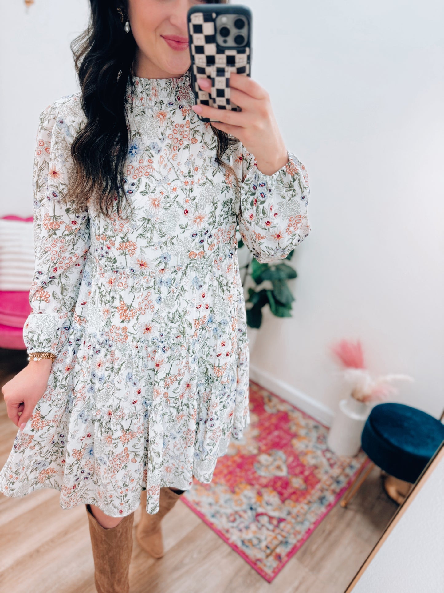 Jordan Floral Mock Neck Mini Dress