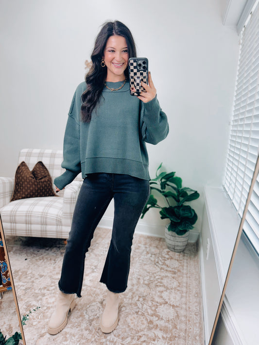 Mercer Mock Neck Ribbed Sweater - Jade