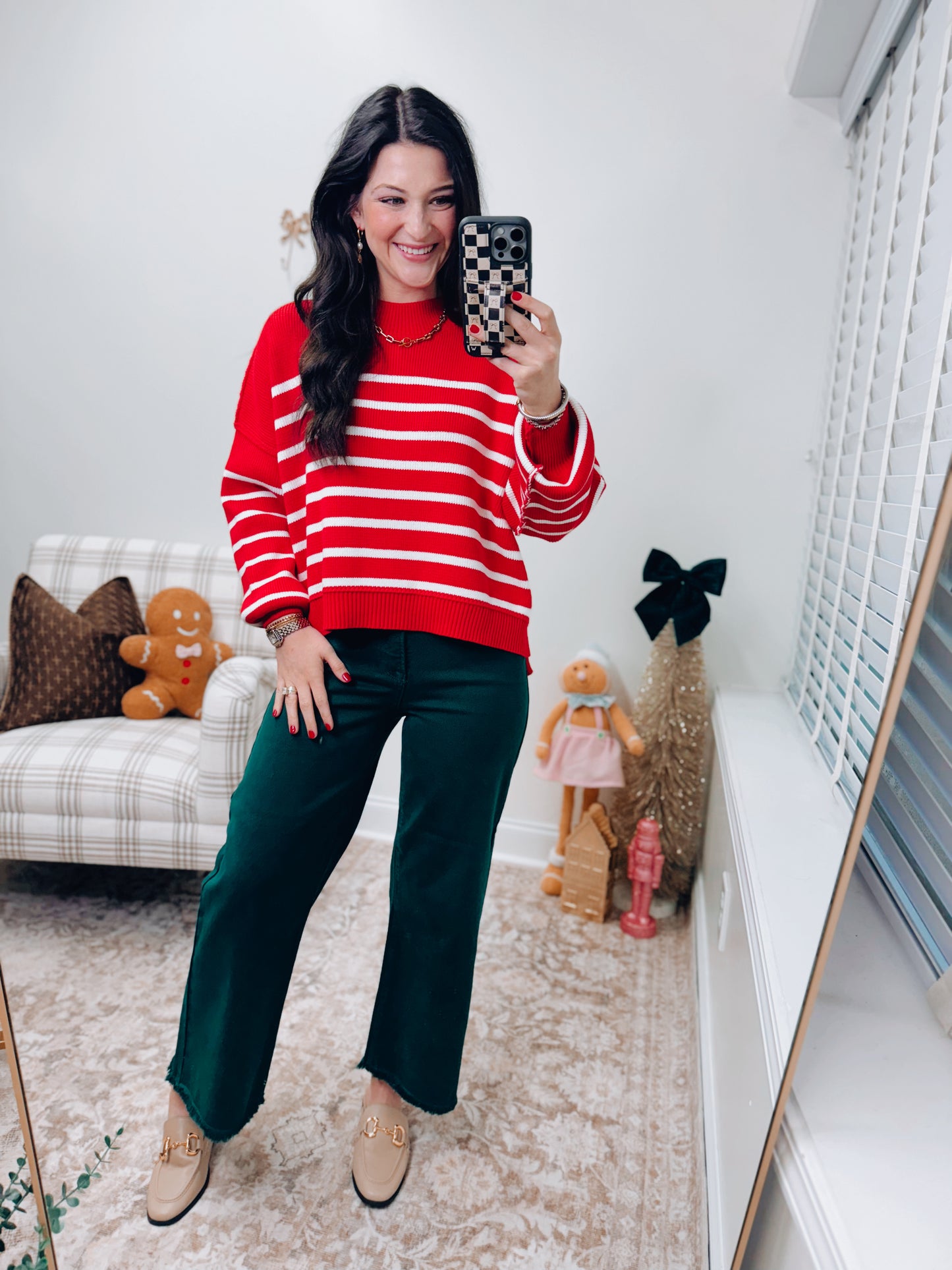 Mercer Striped Red Mock Neck Ribbed Sweater