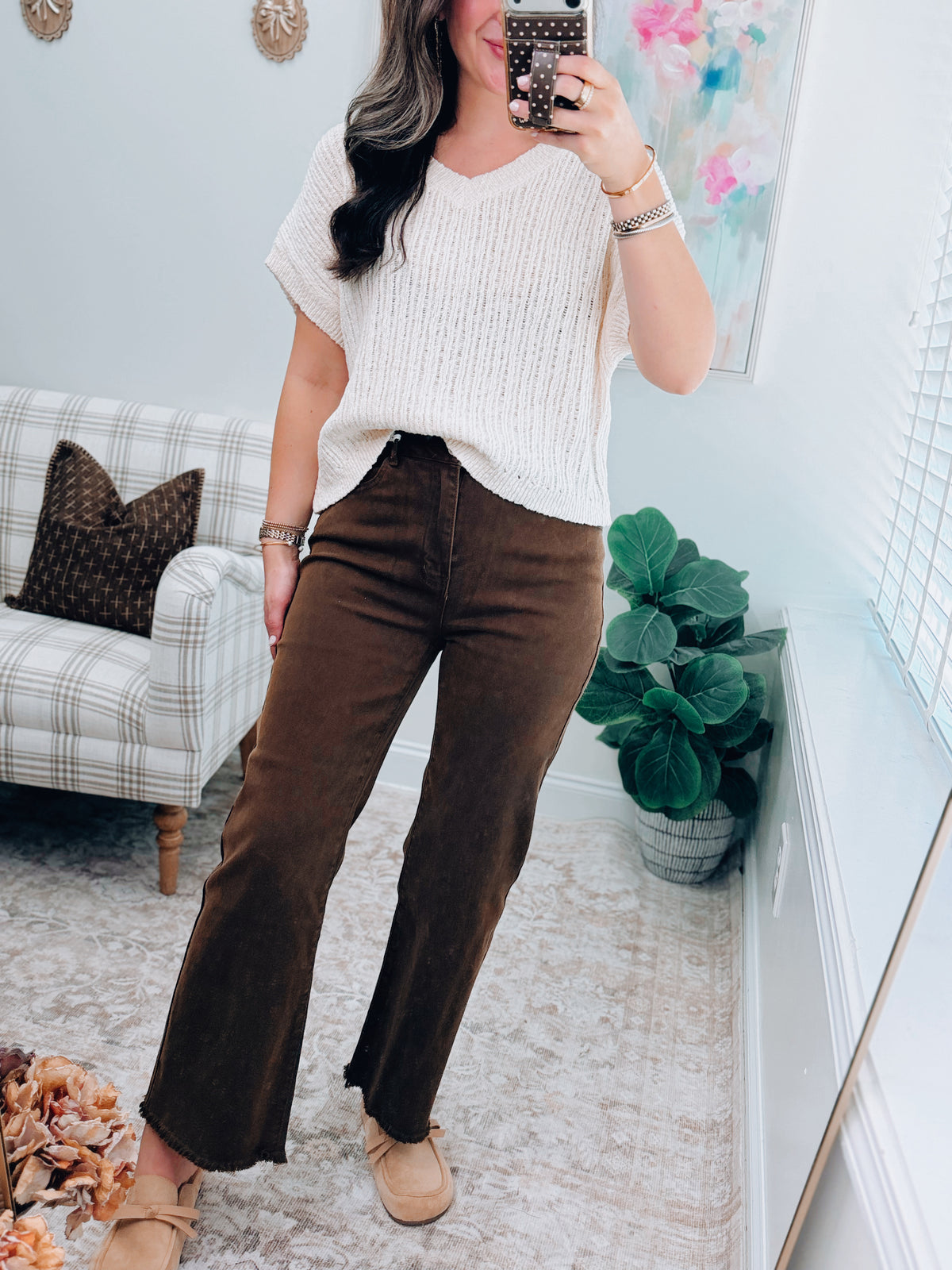 Maisie Espresso Washed Cropped Denim