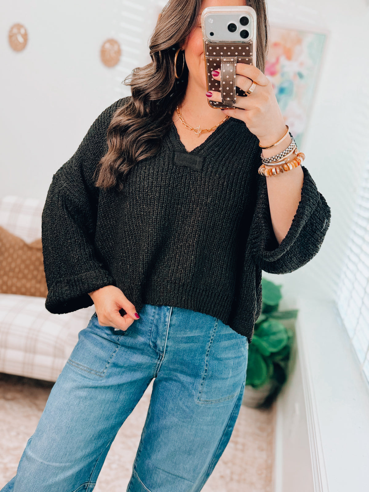 Black Chunky Raw Knit Top