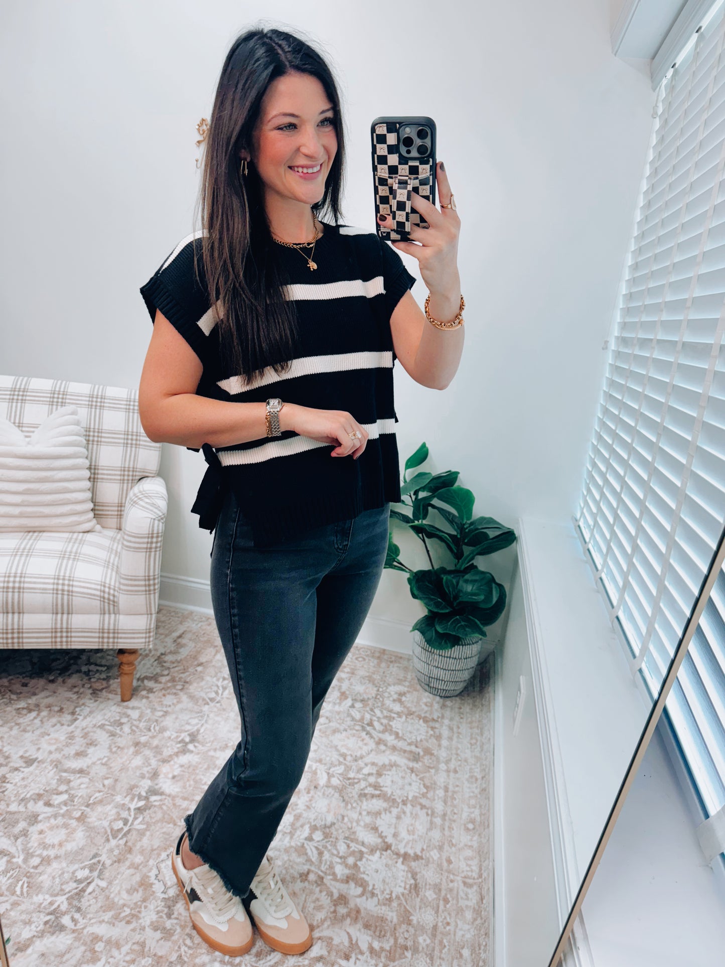 Maggie Striped Bow Tie Sweater Top