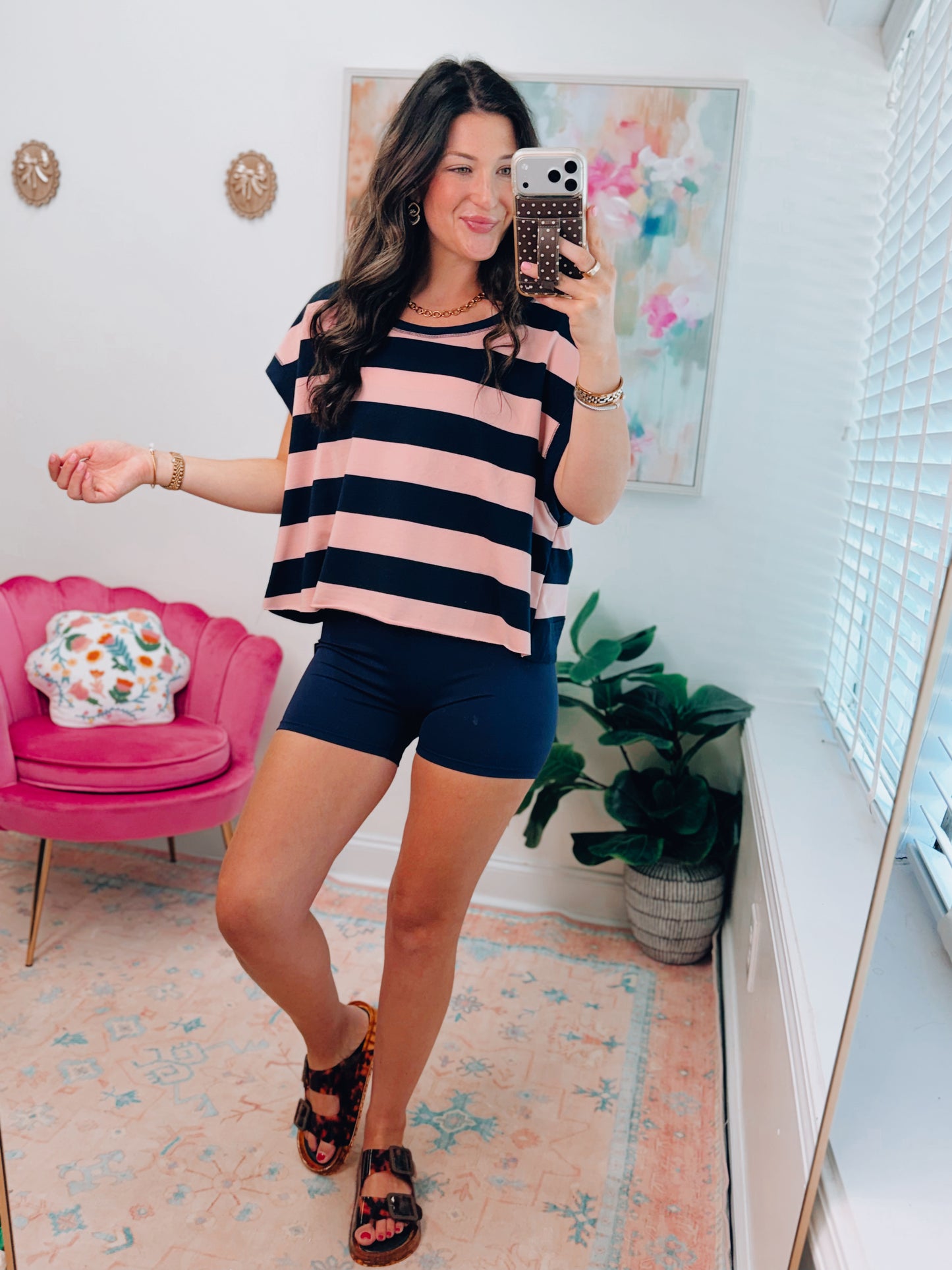 Striped Boxy Crew Open Back Top