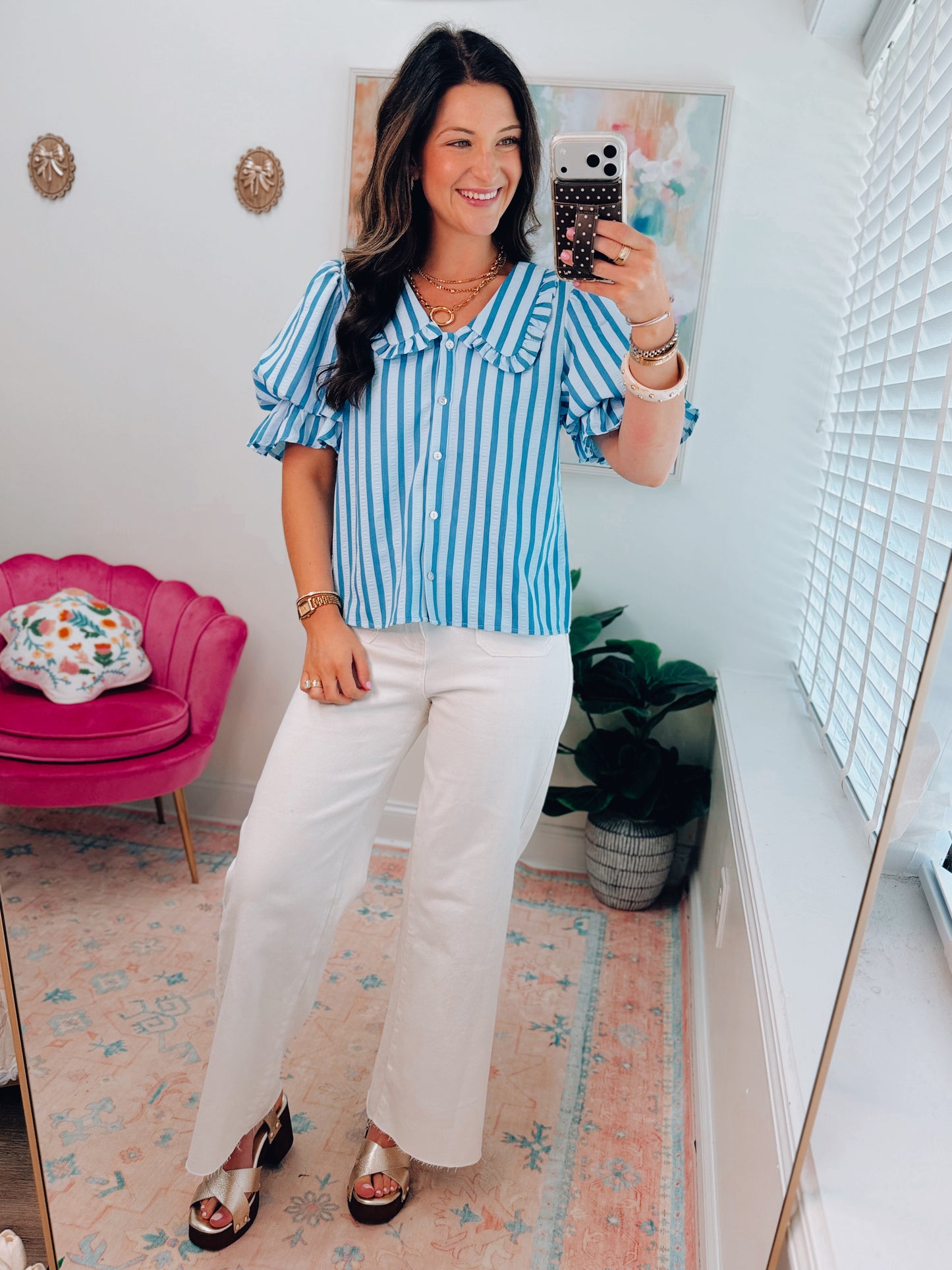 Saylor Striped Poplin Collar Top
