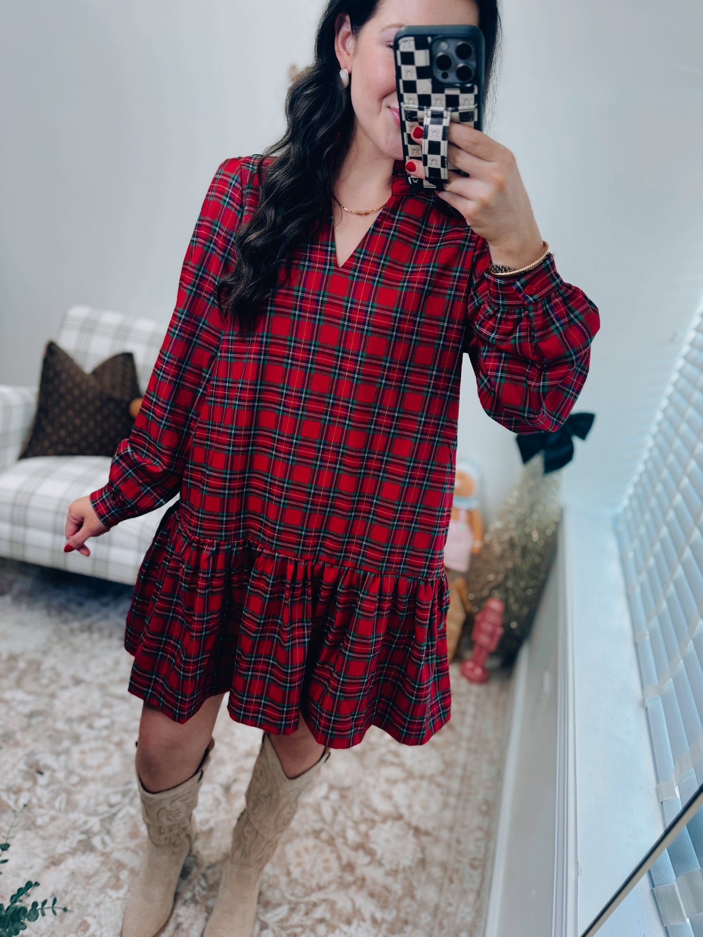 Mistletoe Plaid Mini Dress