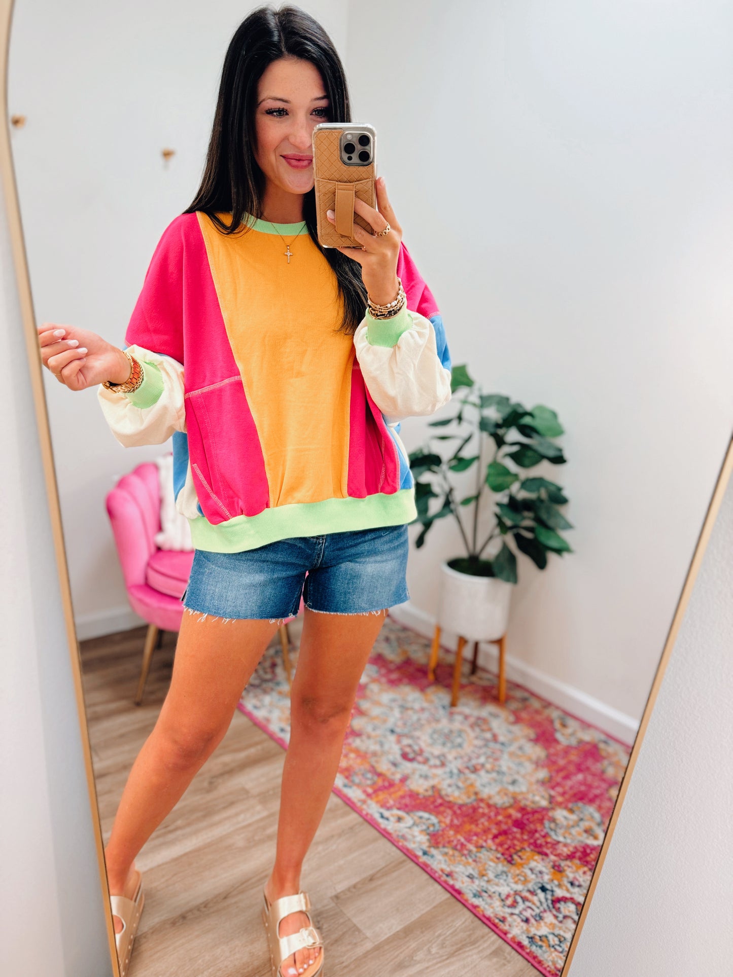 CURVY Calling Neons Patchwork Color Block Pullover