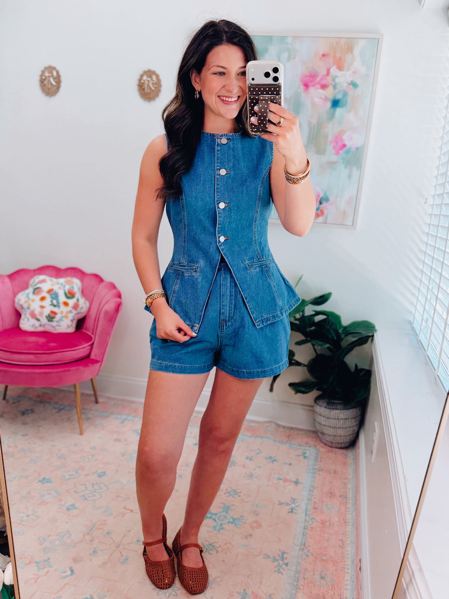 Keagan Pleated Denim Shorts Set