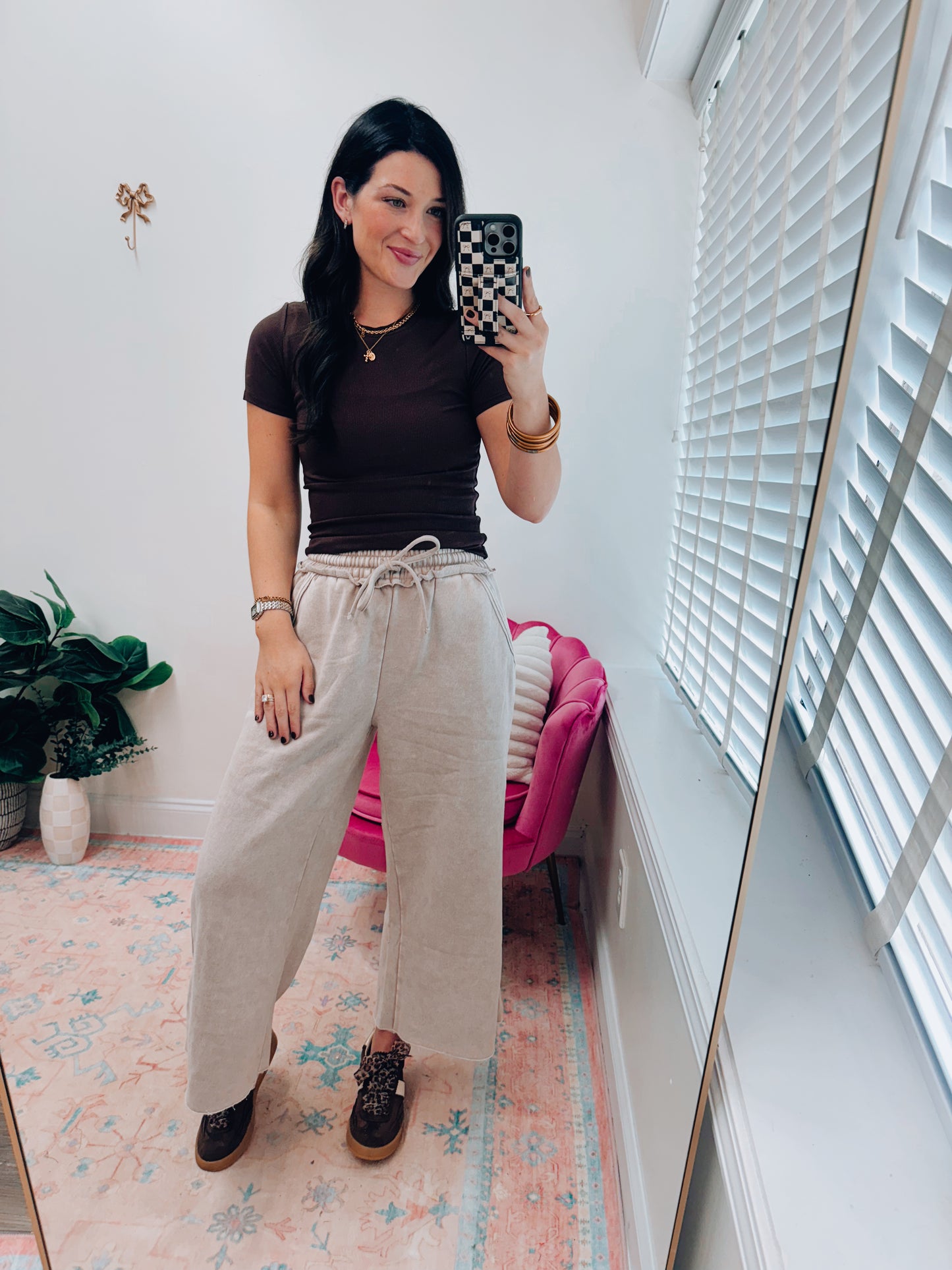 Savannah Mineral Wash Wide-Leg Sweats - Mocha