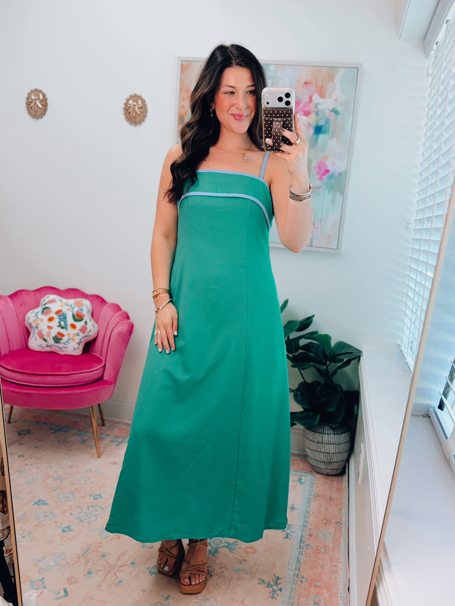 Linen Color Trim Midi Dress