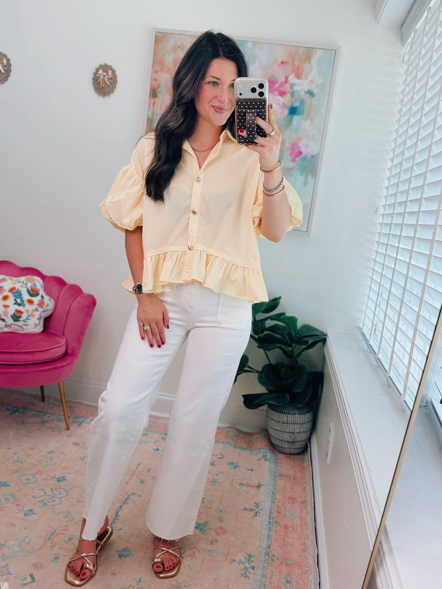 Blair Yellow Gold Button Top